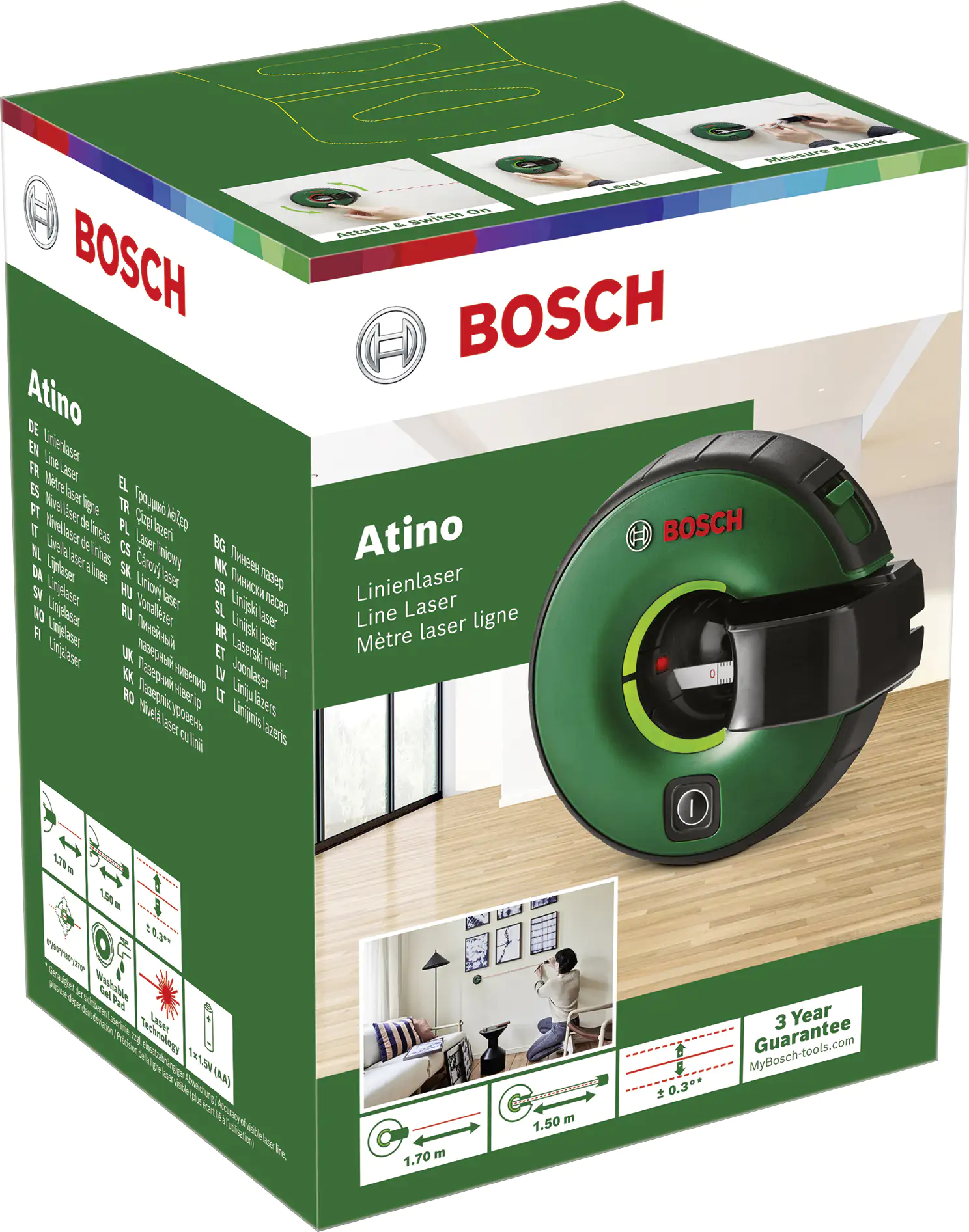 Bosch Linienlaser Atino mit 1 x 1,5 V LR6 (AA) Batterien