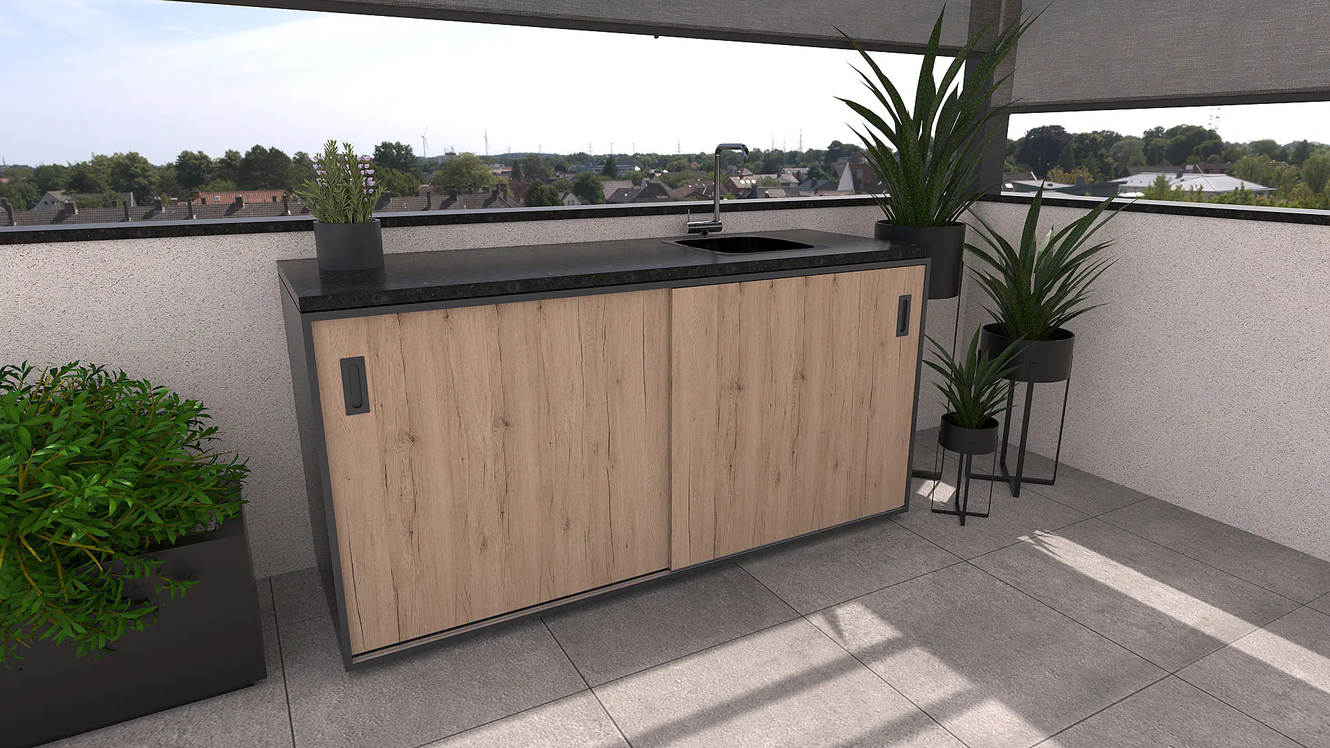 Bellano Living Element für Outdoorküchen inkl. Spüle rechts mit 2 Türen eiche granit