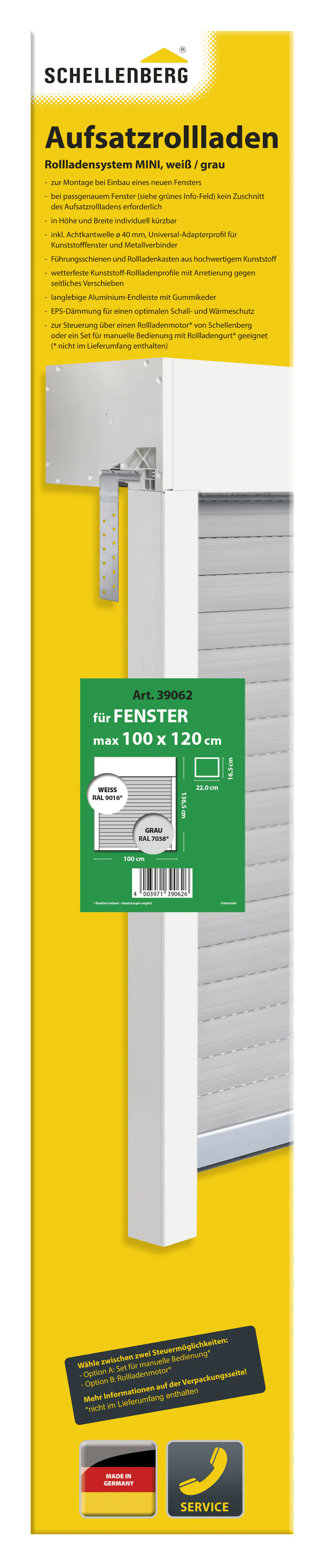 Schellenberg Aufsatzrollladen-Set für Fenster, 100 x120 cm, weiß/grau
