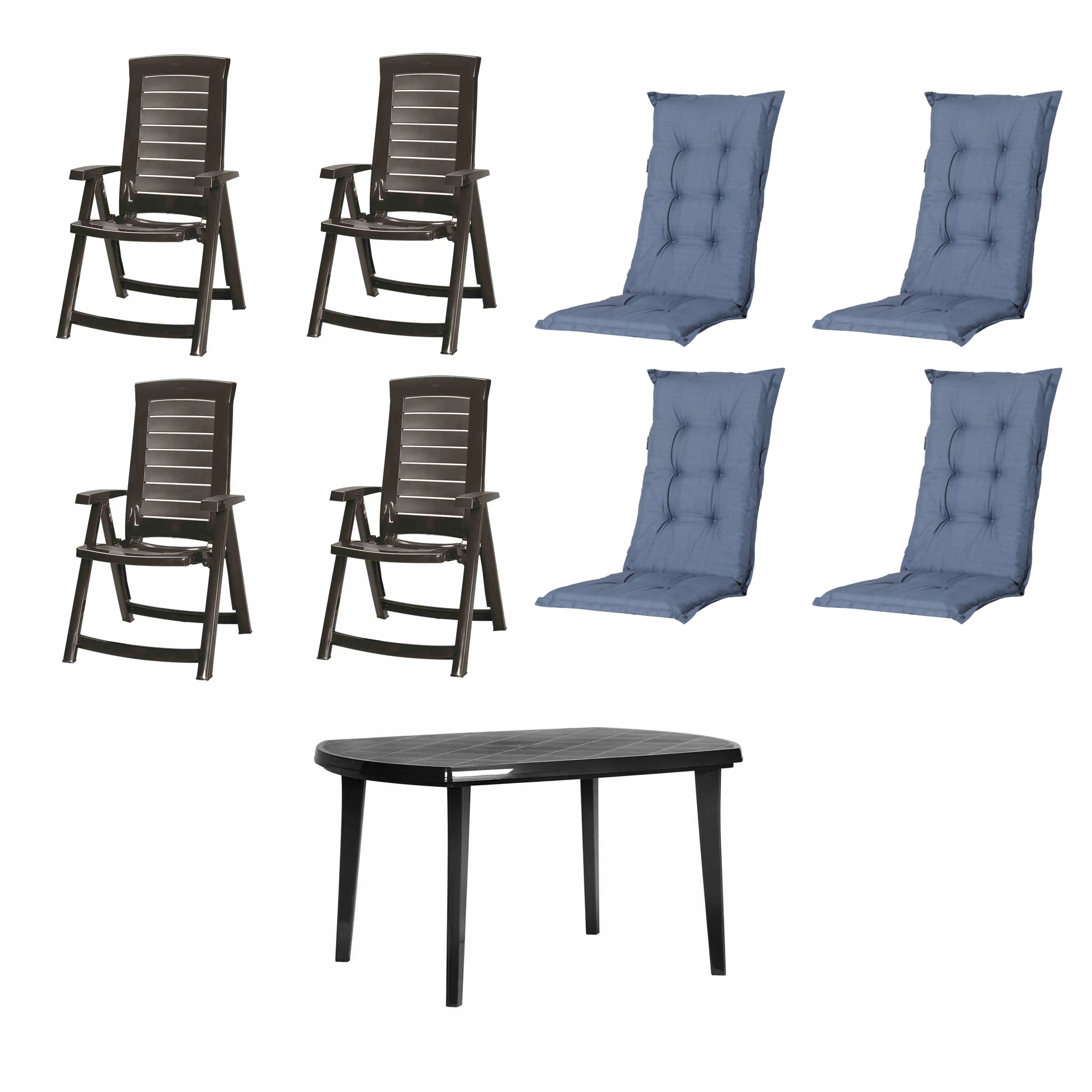 Jardin Garten-Essgruppe Aruba + Elise 4 Personen Kunststoff graphit/kobalt