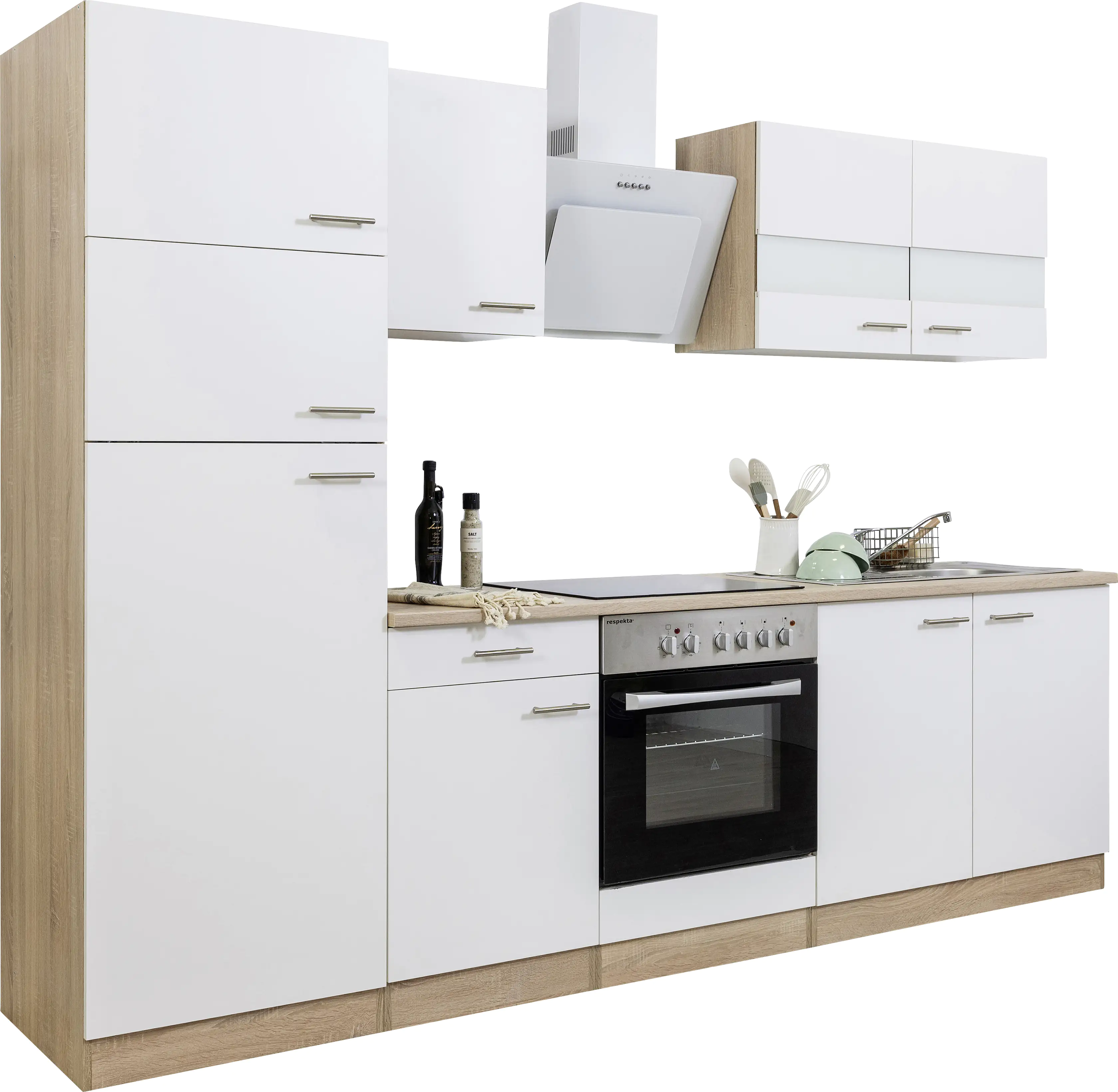 4260407699207_2824539 Respekta Economy Küchenblock 270 cm weiß, Eiche Sonoma, KB270ESWCGKE