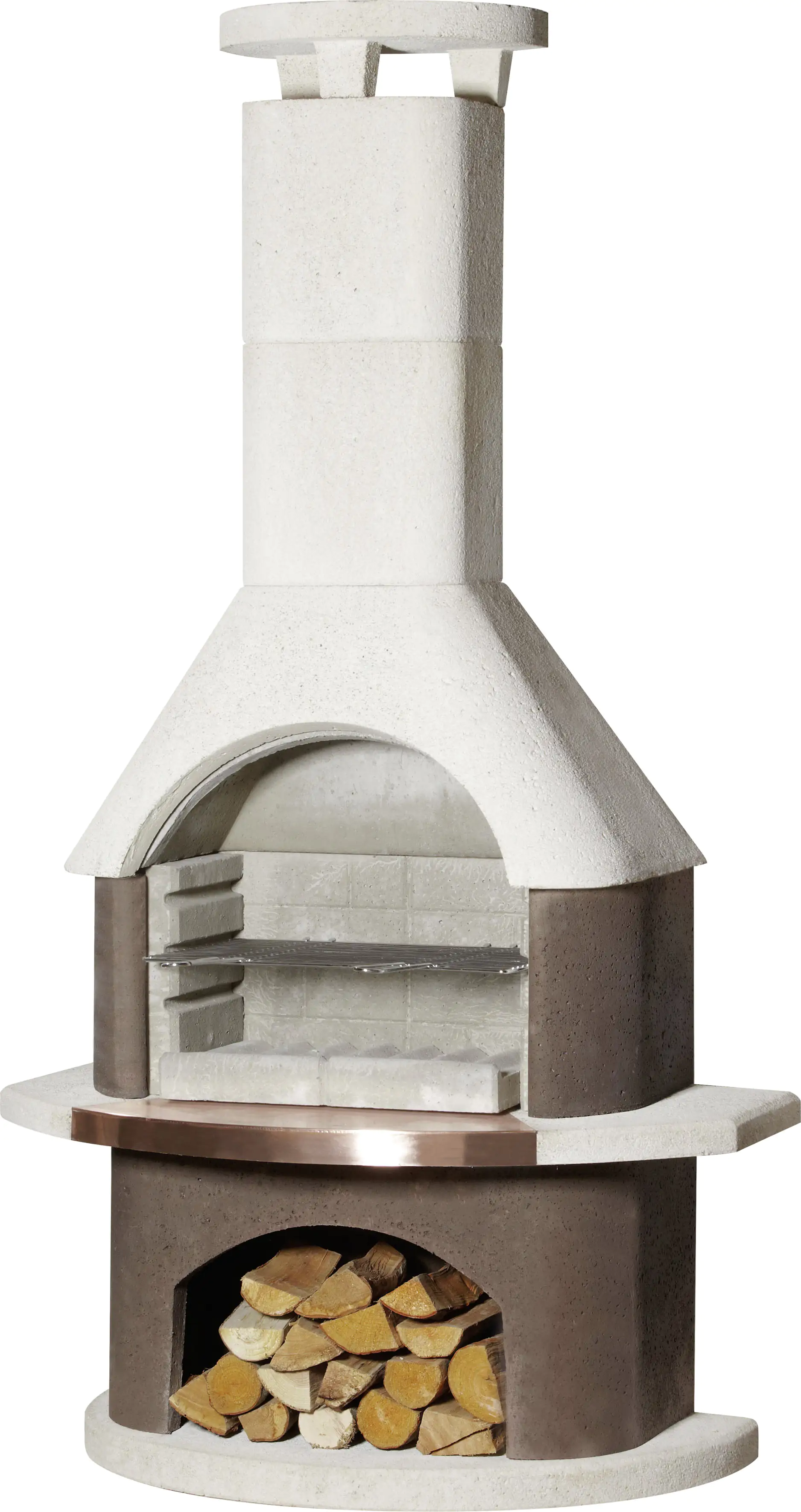 4033886100034 Buschbeck Grillkamin San Remo weiß-braun 206 x 110 x 65 cm