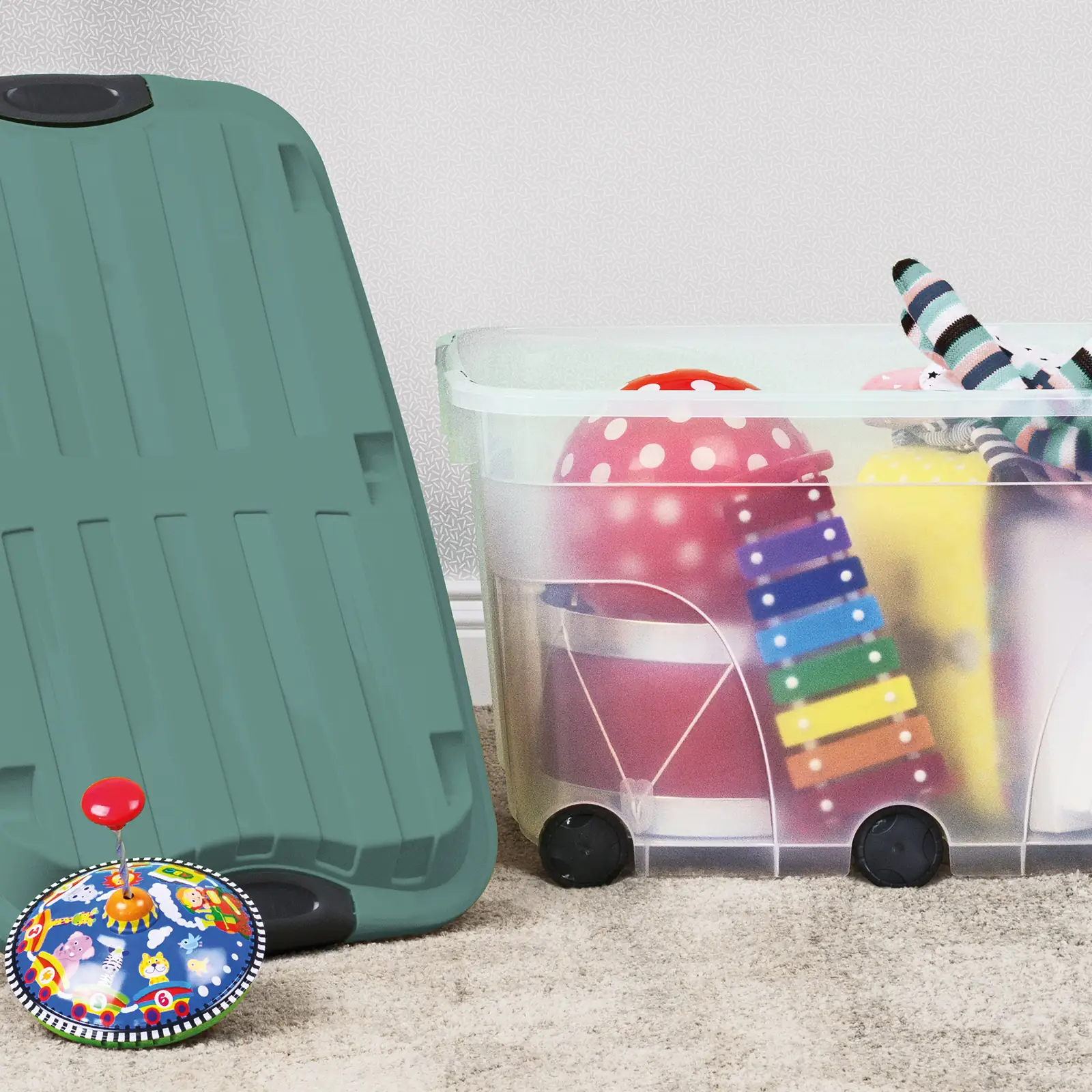 Rotho Aufbewahrungsbox Roller 6 mit Rollen und Deckel 57 L mistletoe grün Rotho Aufbewahrungsbox Roller 6 mit Rollen und Deckel 57 L mistletoe grün