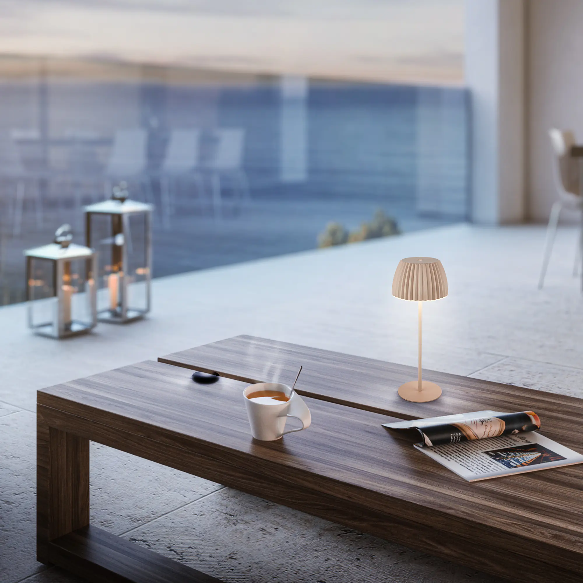 Briloner LED-Tischleuchte Riffle mit Akku beige dimmbar