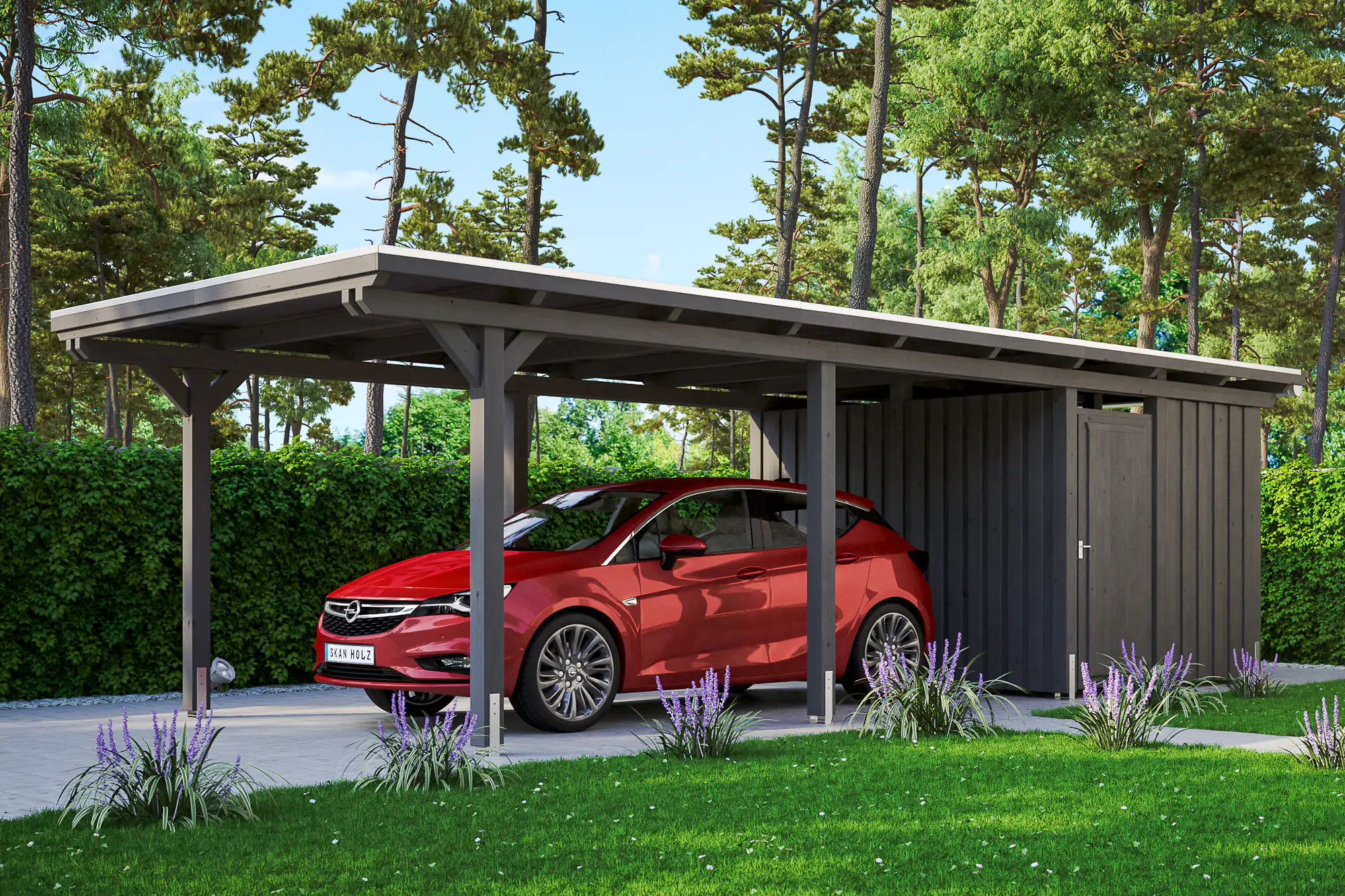 SKAN HOLZ Carport Emsland 354 x 846 cm mit EPDM-Dach, mit Abstellraum