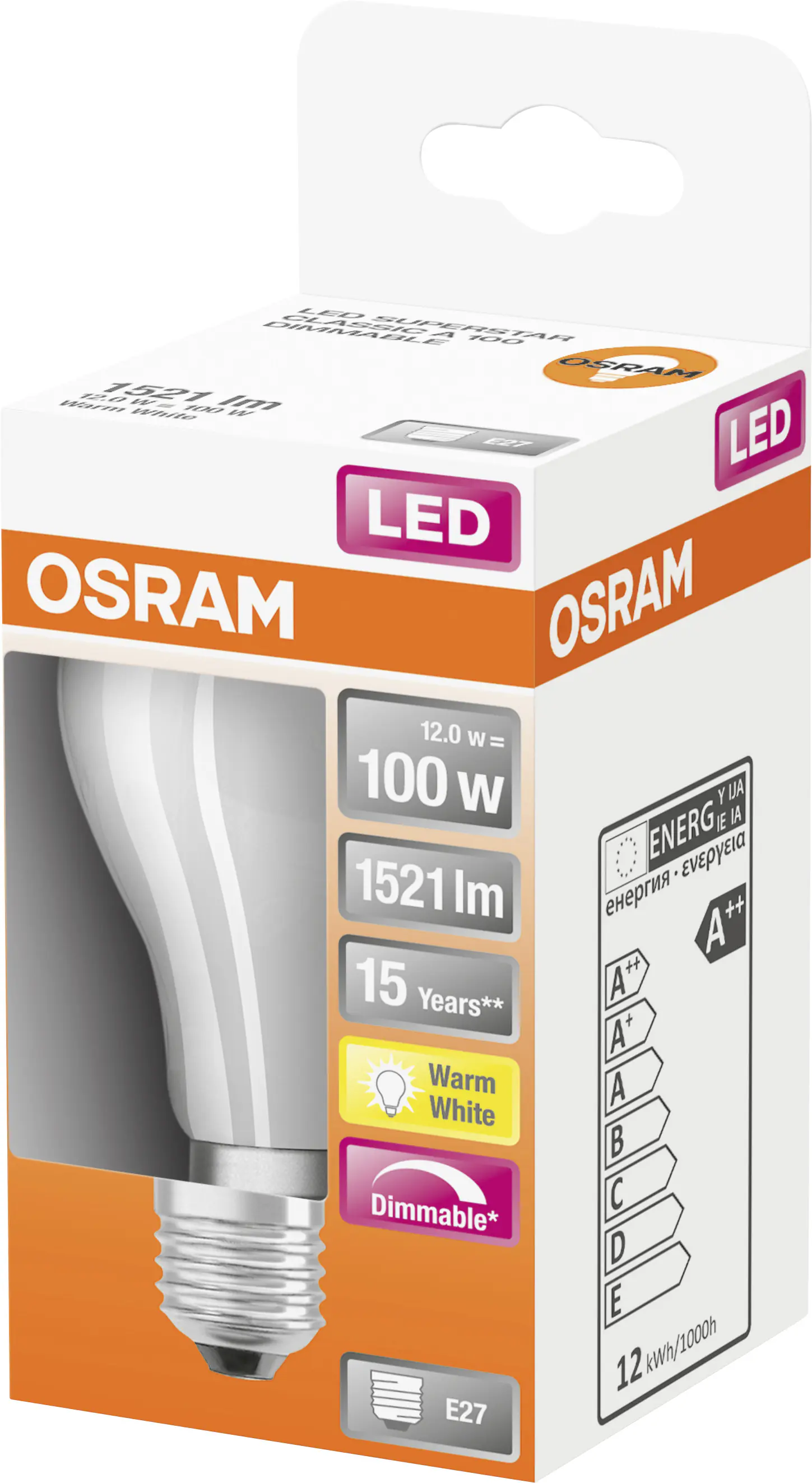 Osram LED Leuchtmittel Superstar Classic A E27 12 W dimmbar weiß matt