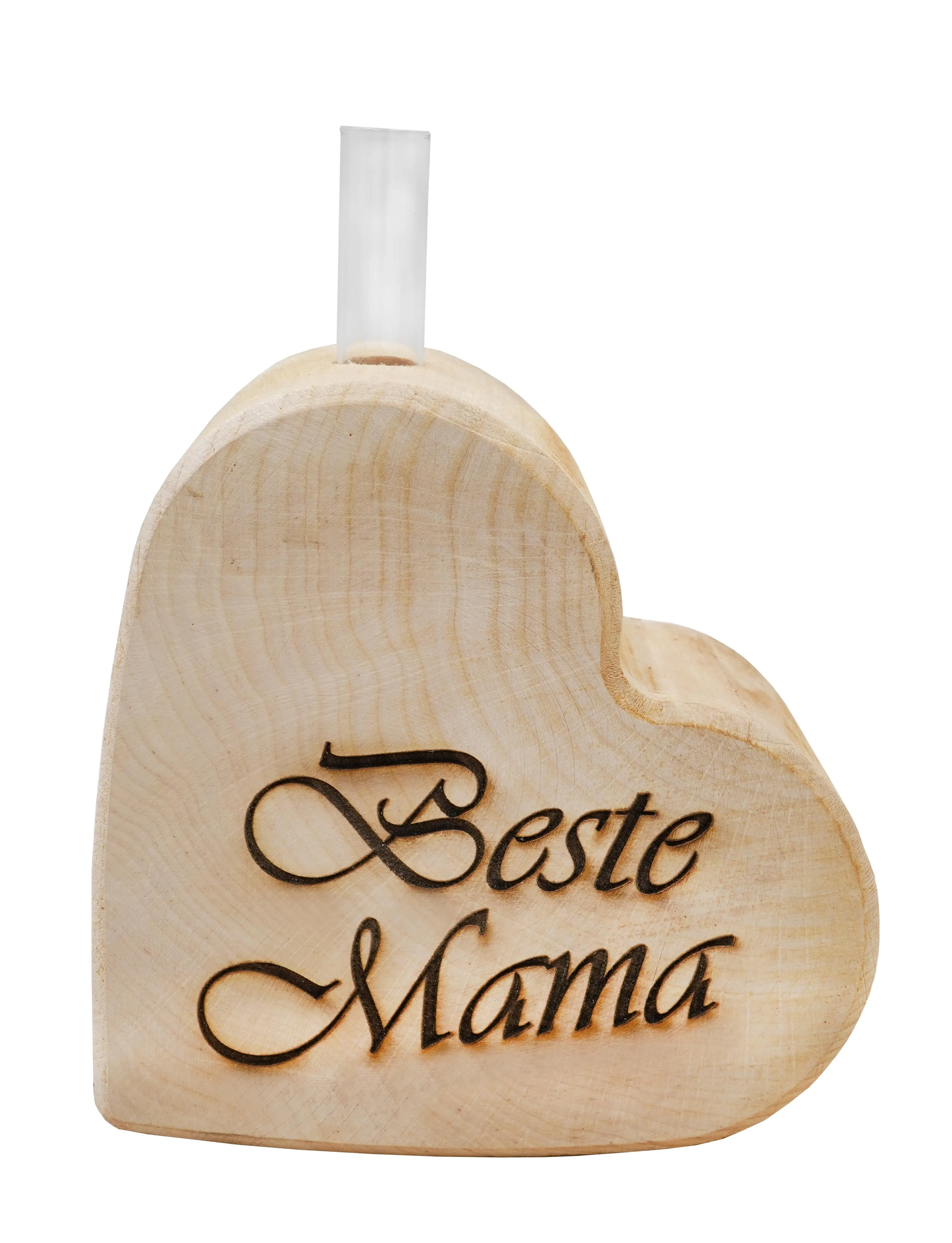 Badeko Dekoaufsteller Holzherz Beste Mama 15 x 15 cm inkl. Reagenzglas natur