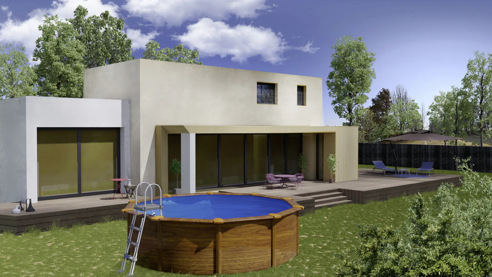 Gre Stahlwandpool Sicilia rund Ø 300 x 132 cm Holzdekor