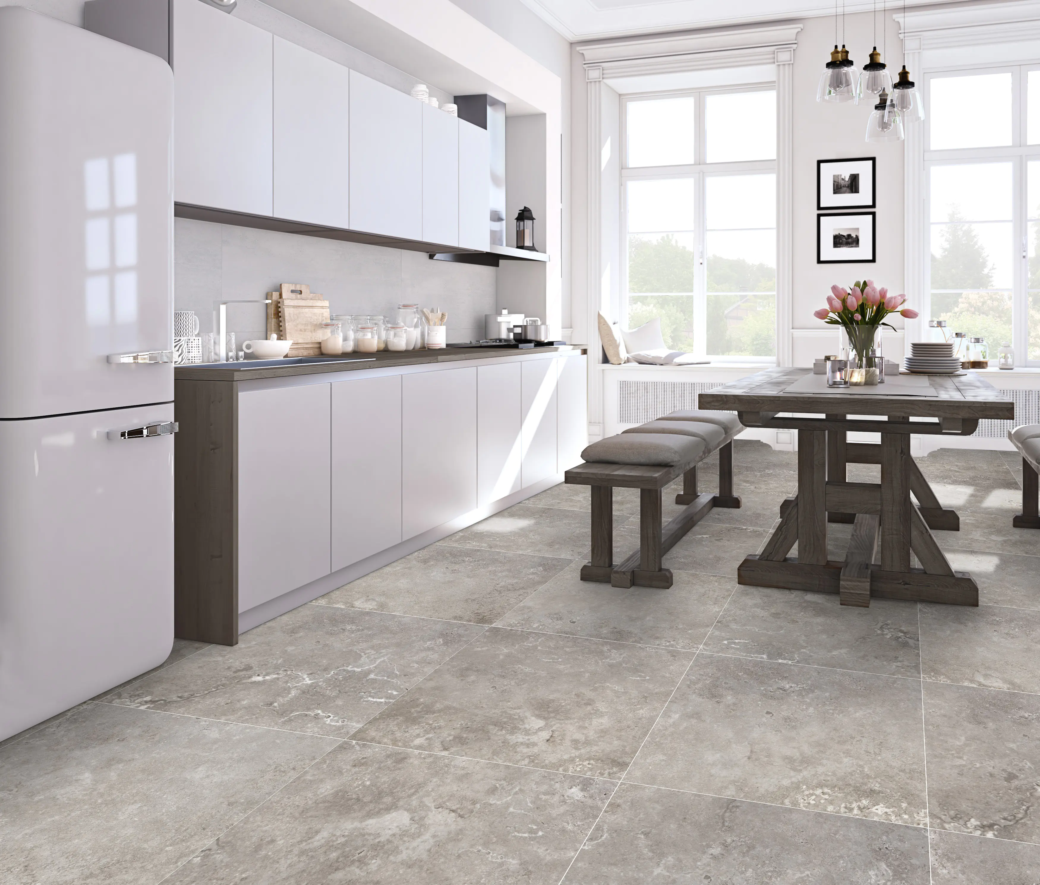 Bodenfliese Feinsteinzeug Travertino 60 x 60 cm grau Bodenfliese Feinsteinzeug Travertino 60 x 60 cm grau