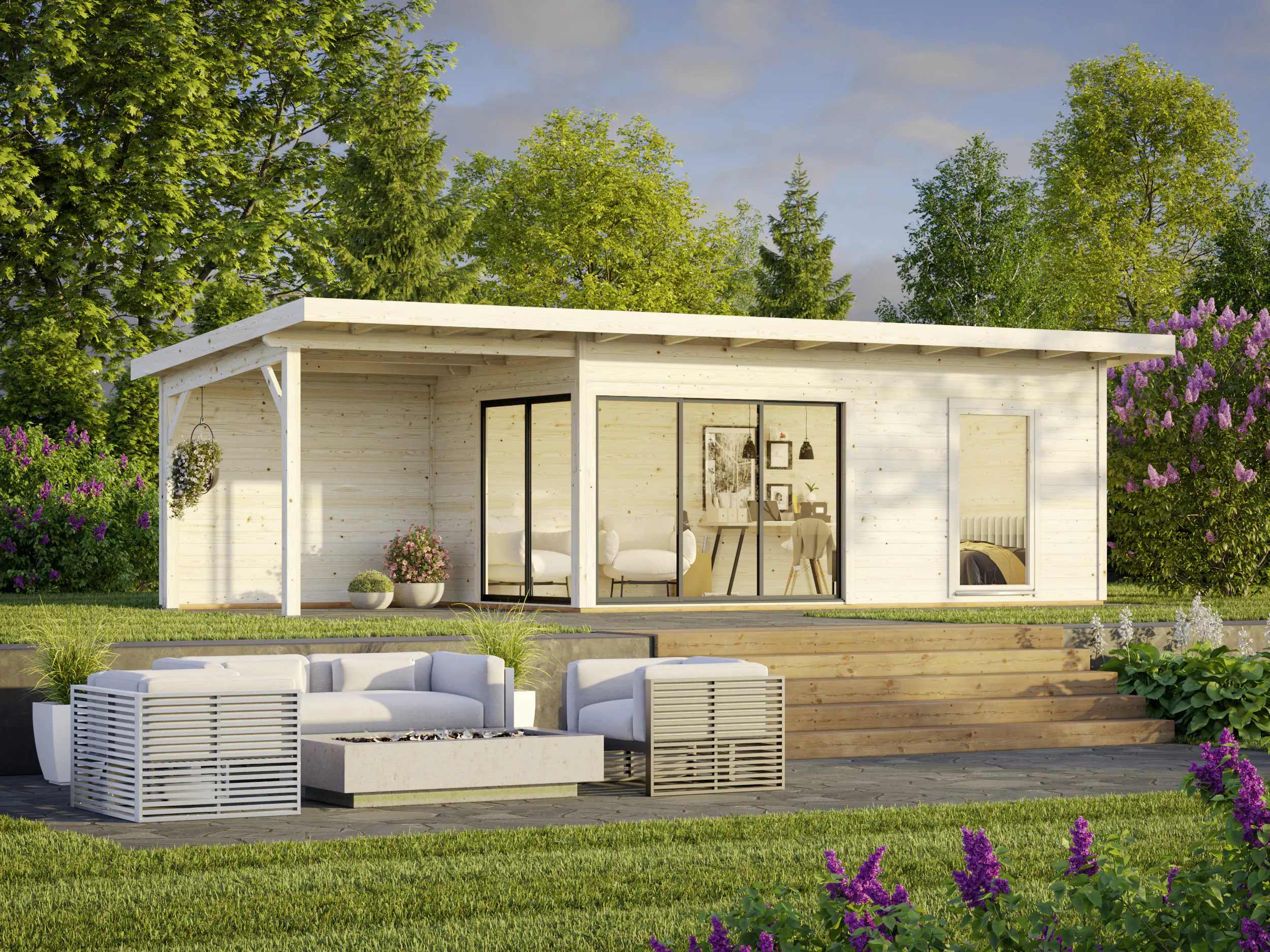 Palmako Gartenhaus Andrea 898 x 300 cm Slide Plus mit Schiebetüren naturbelassen