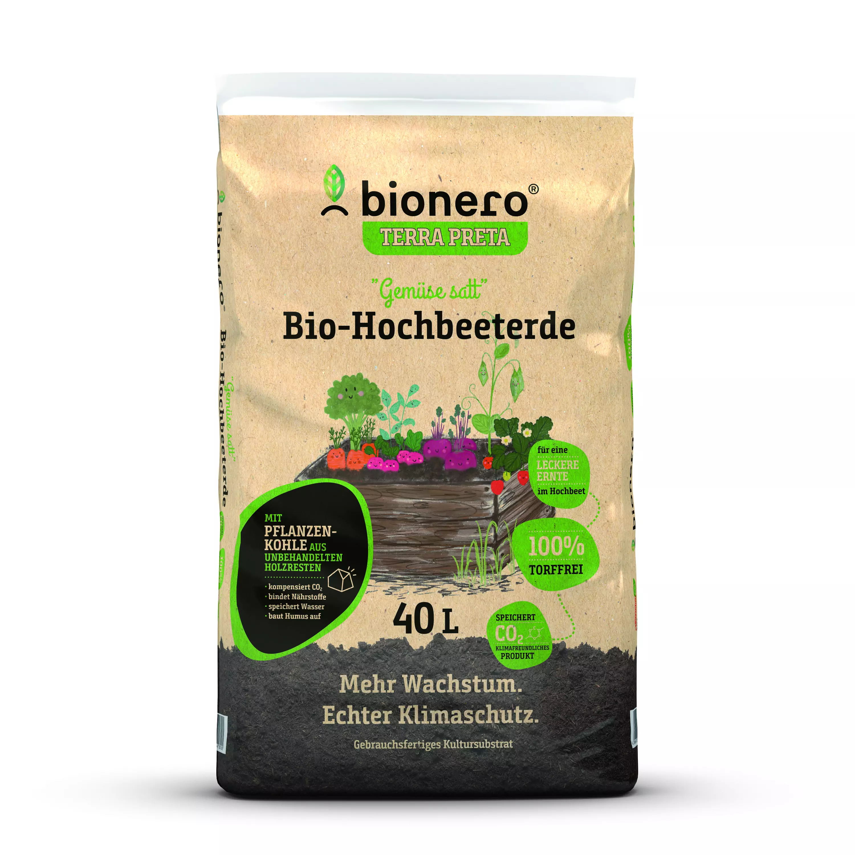 bionero Bio Hochbeeterde "Gemüse satt" 40 L torffrei