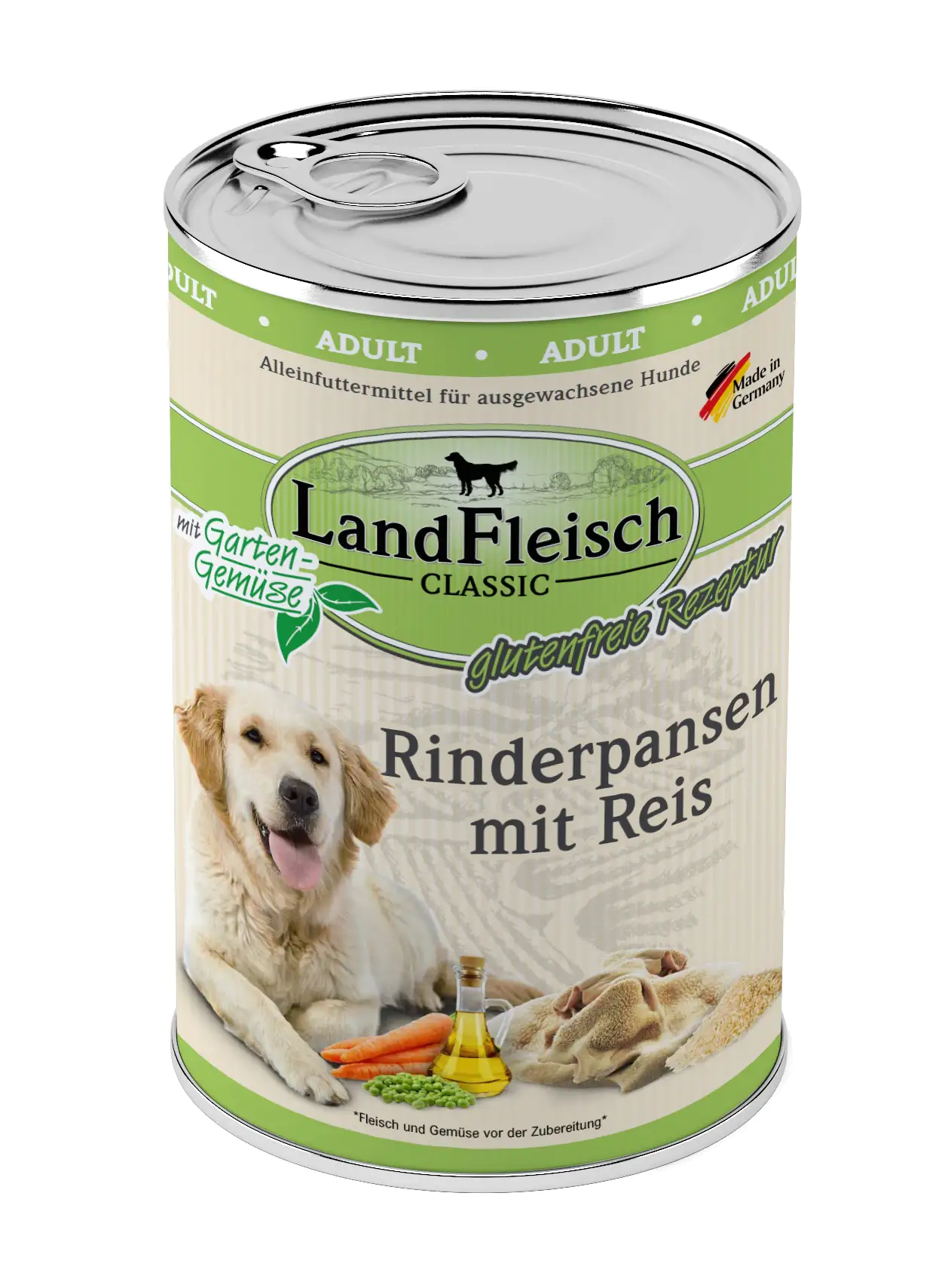 LandFleisch Dog Classic Hundenassfutter Rinderpansen mit Reis 400 g