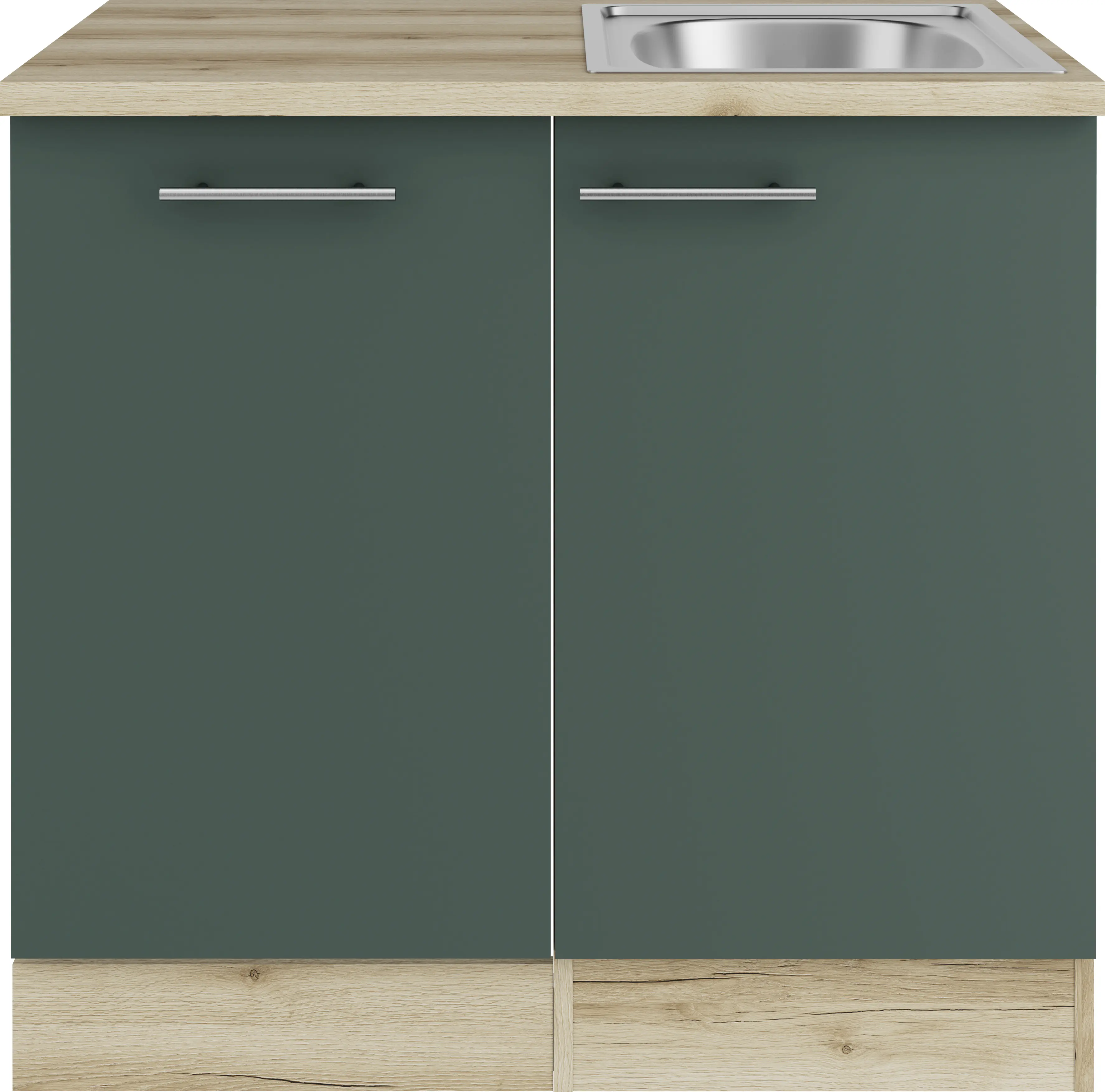 Optifit Spüle mit Unterschrank-Set Savona 405 steingrün/eiche 90 cm