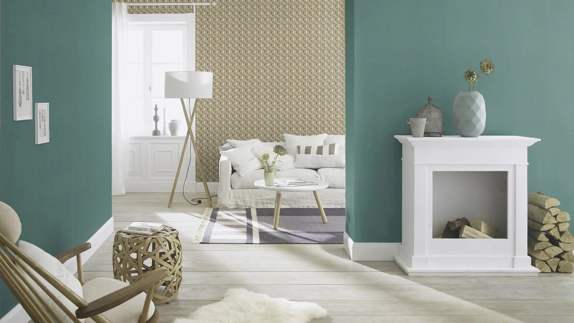 Rasch Vliestapete 746174 Grün-Opalgrün hell Uni 10,05 m x 0,53 m