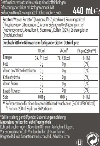 Sodastream Drink Mix Sirup Cola Zero 440 ml