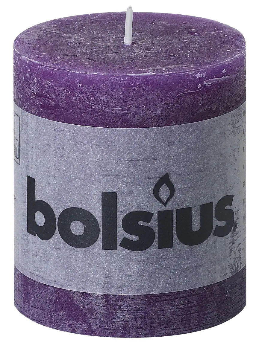 Bolsius Rustik Stumpenkerze lila, Höhe 8 cm, Ø 6,8 cm