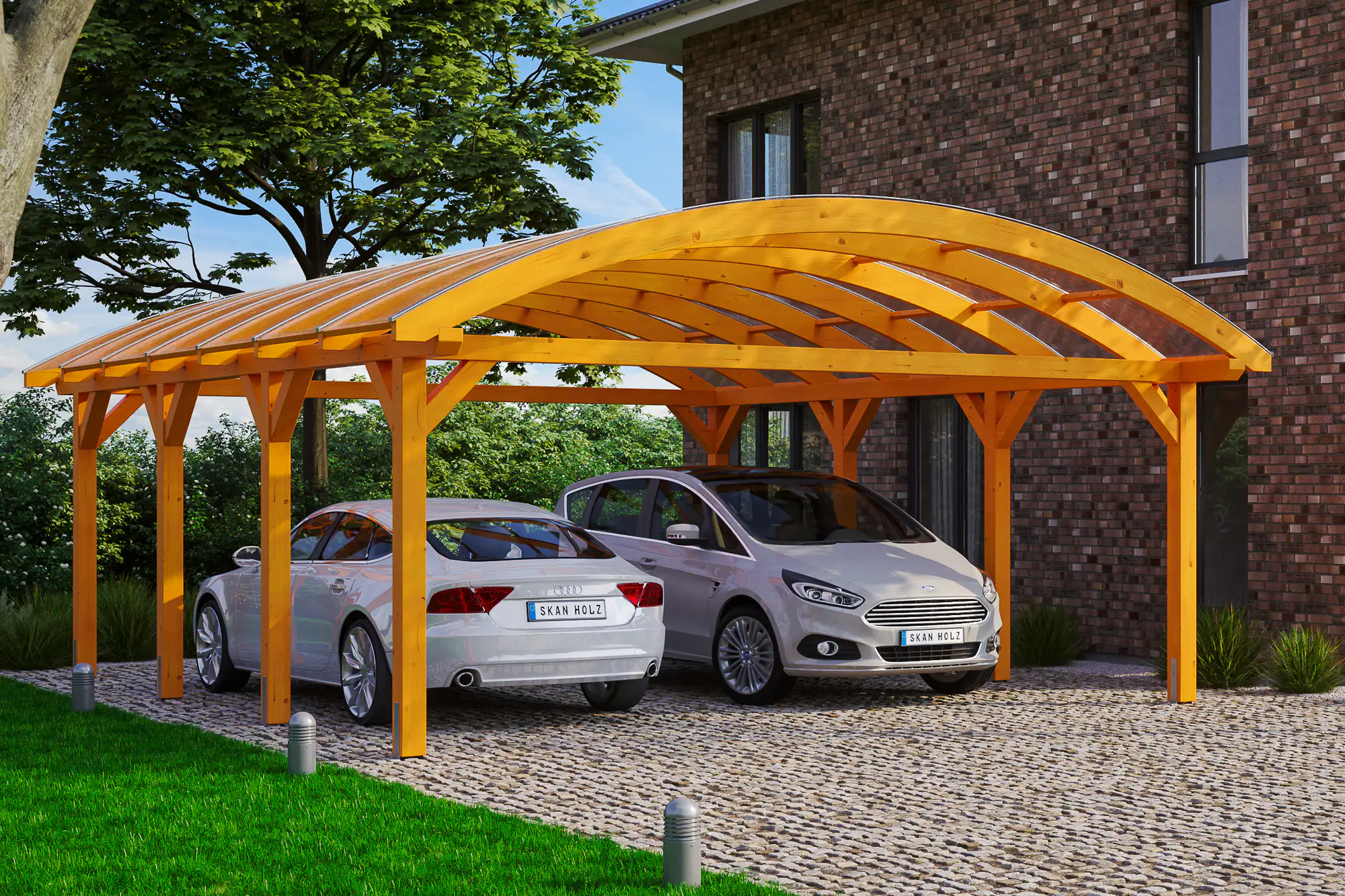 SKAN HOLZ Bogendach-Carport Franken 635 x 755 cm, lasiert in Eiche hell