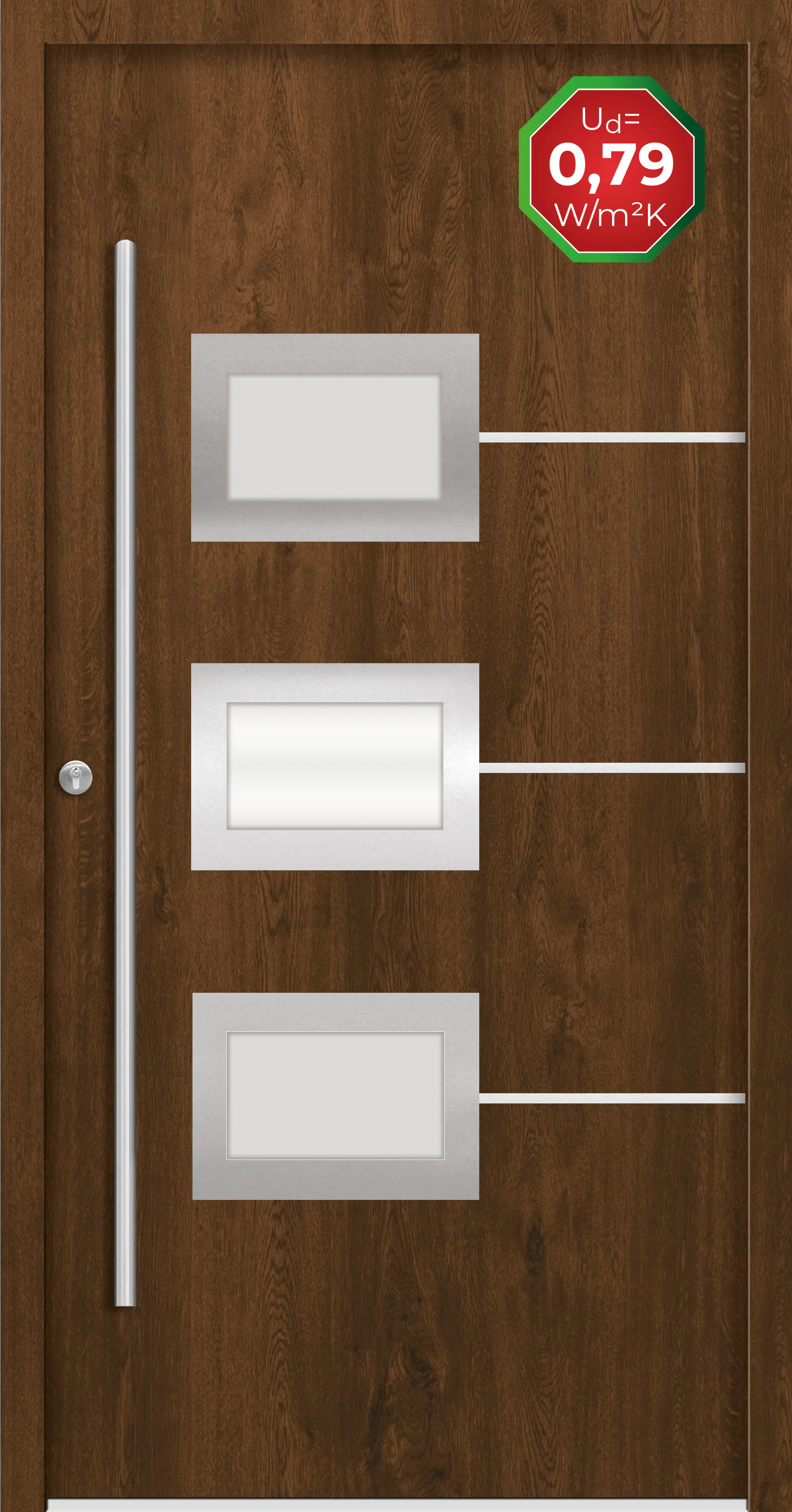 Splendoor Haustür Passivedoor Premium B03 Nussbaum DIN Links 100 x 210 cm