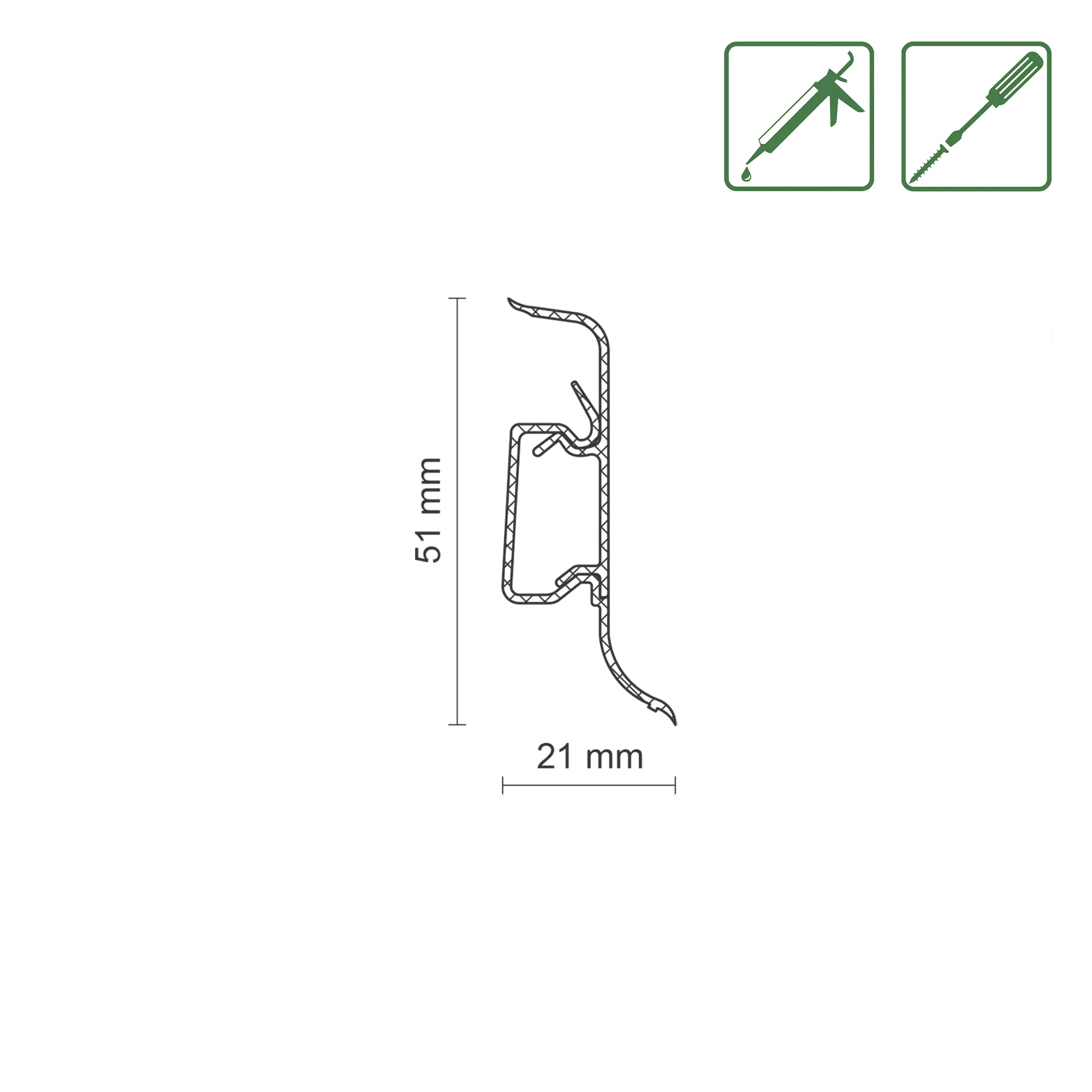 FN Neuhofer Klemmsockelleiste 250 cm 50 x 22,5 mm Silberesche