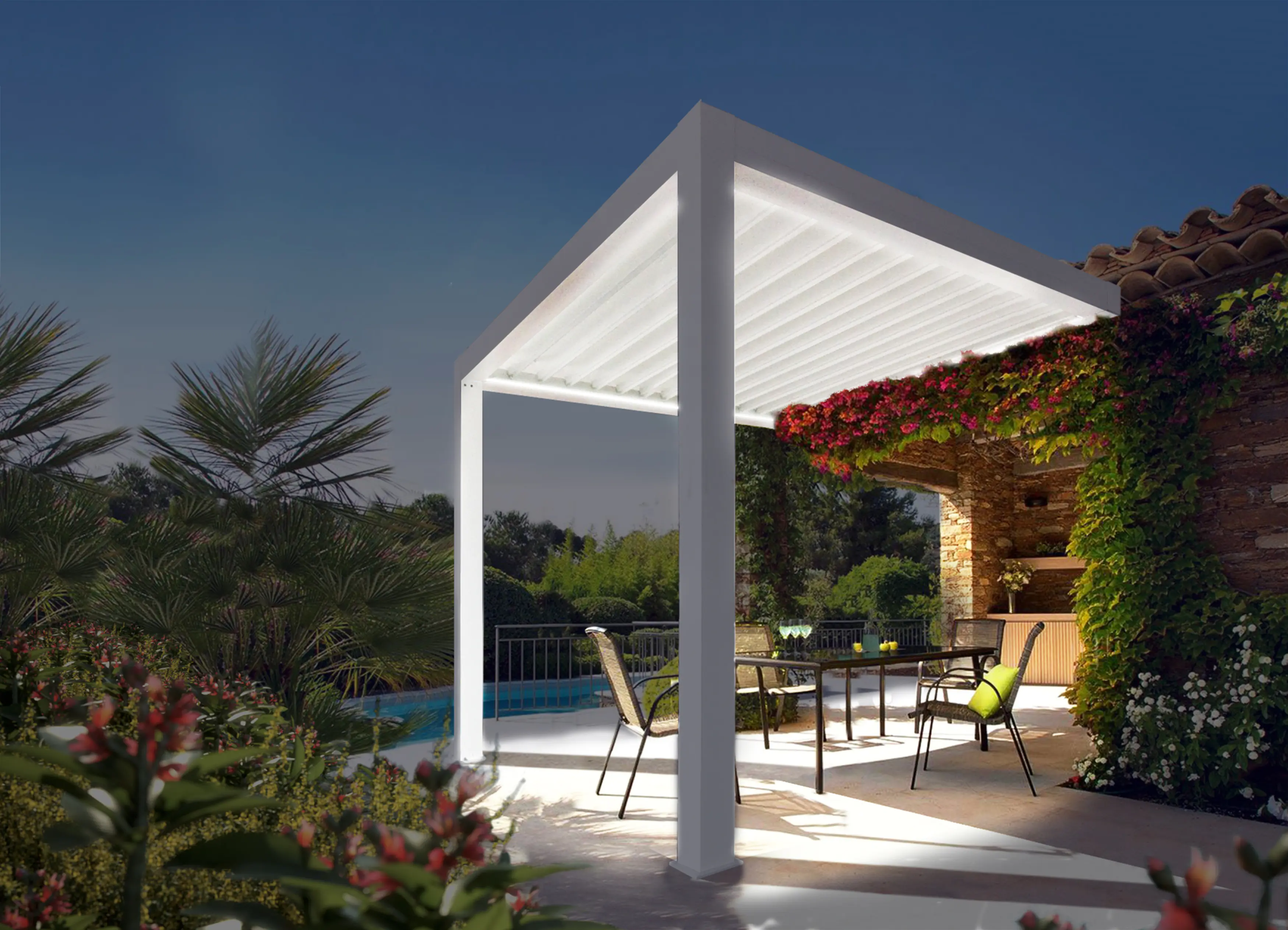 Lamellen Terrassenüberdachung 400 x 347,4 x 273 cm weiß