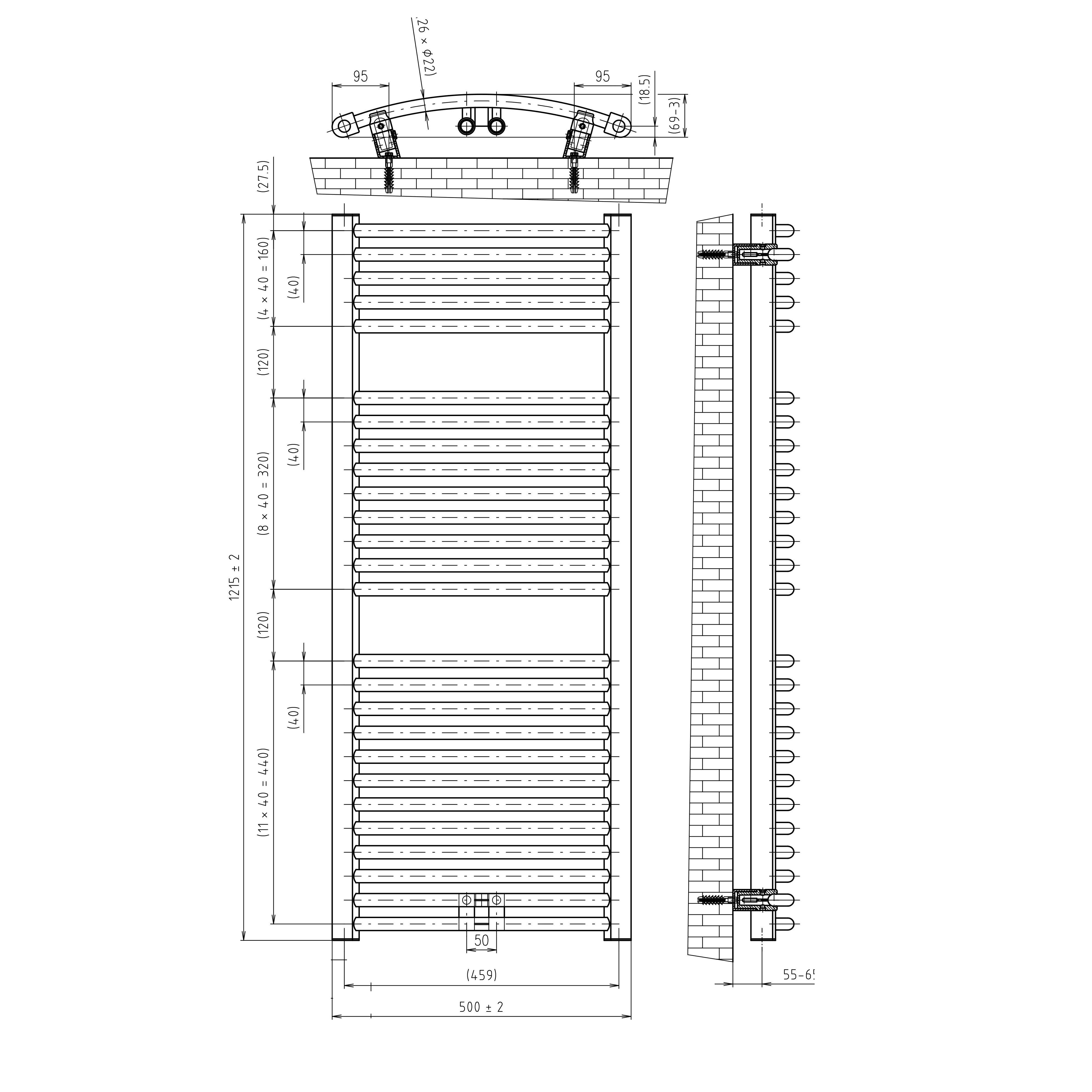 Schulte Badheizkörper München Rund 121,5 x 50 cm cm 612 Watt