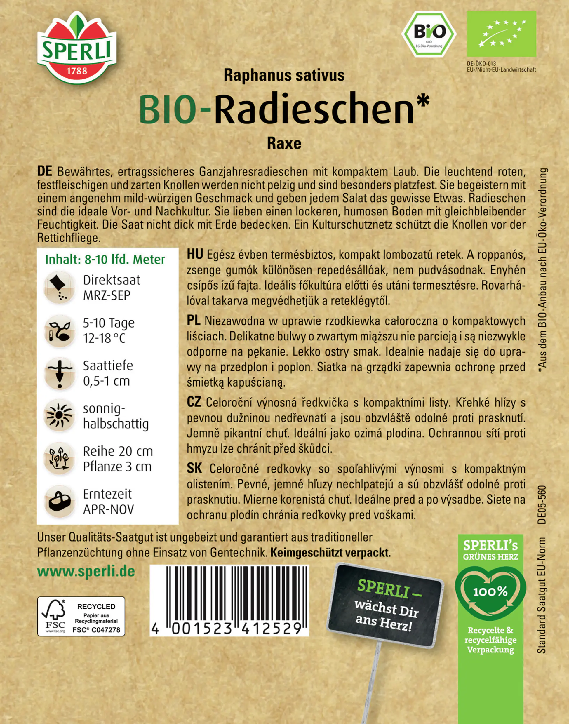 Sperli Bio Radieschen Raxe