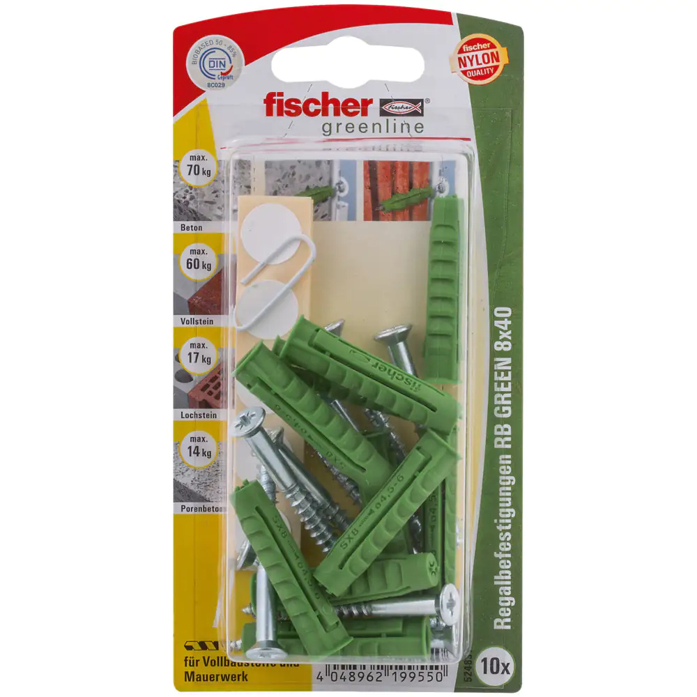Fischer Regalbefestigung RB green 8.0 x 40 mm - 10 Stück