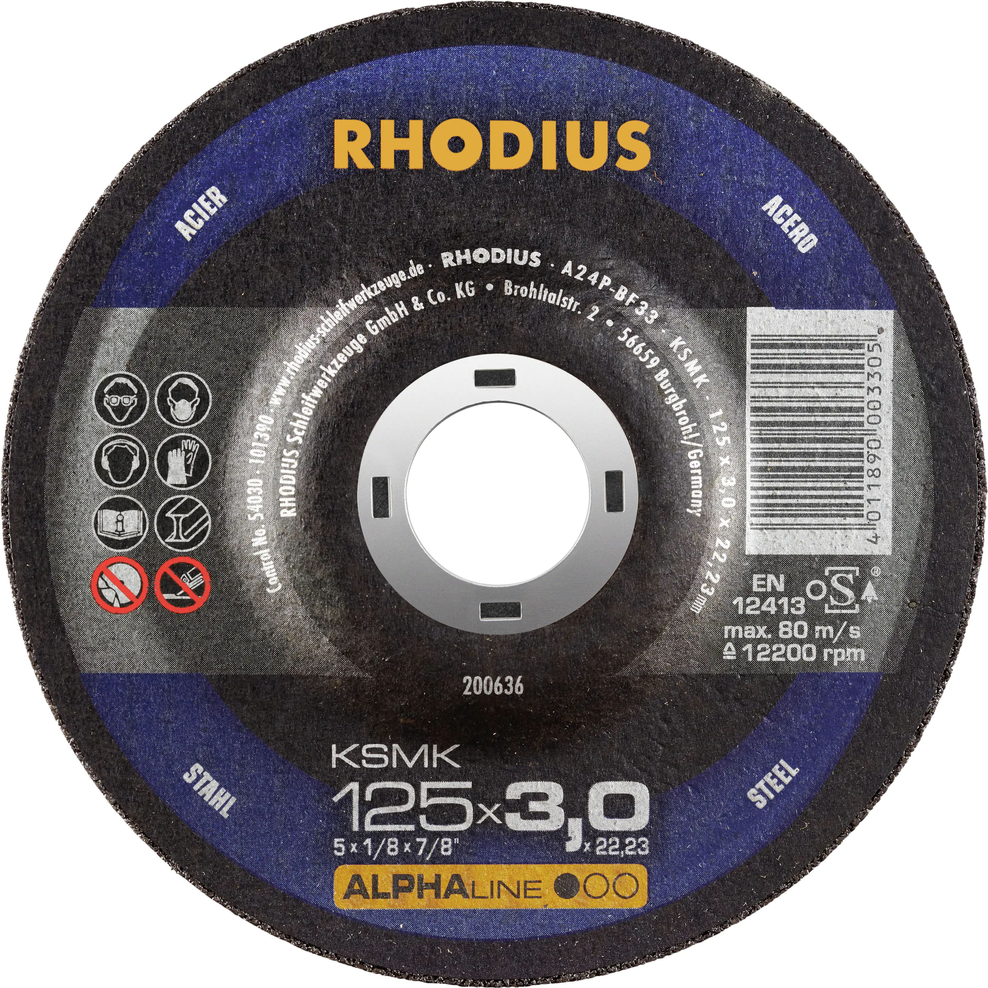 Rhodius Freihandtrennscheibe KSMK Stahl Ø 125 mm Bohrung 22,23 mm Rhodius Freihandtrennscheibe KSMK Stahl Ø 125 mm Bohrung 22,23 mm