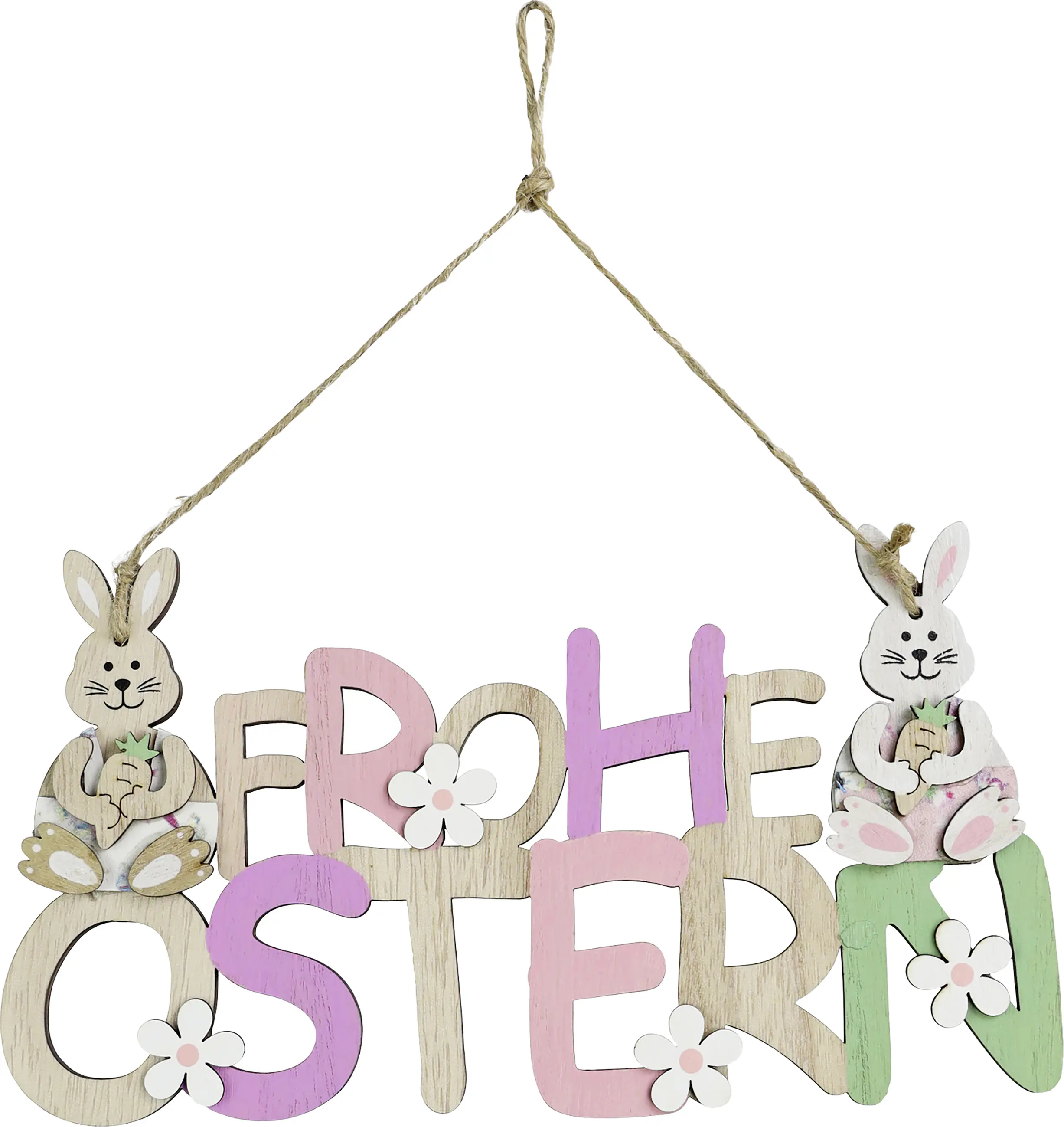 Deko Türschild Frohe Ostern Holz 21 x 11,5 cm natur bunt