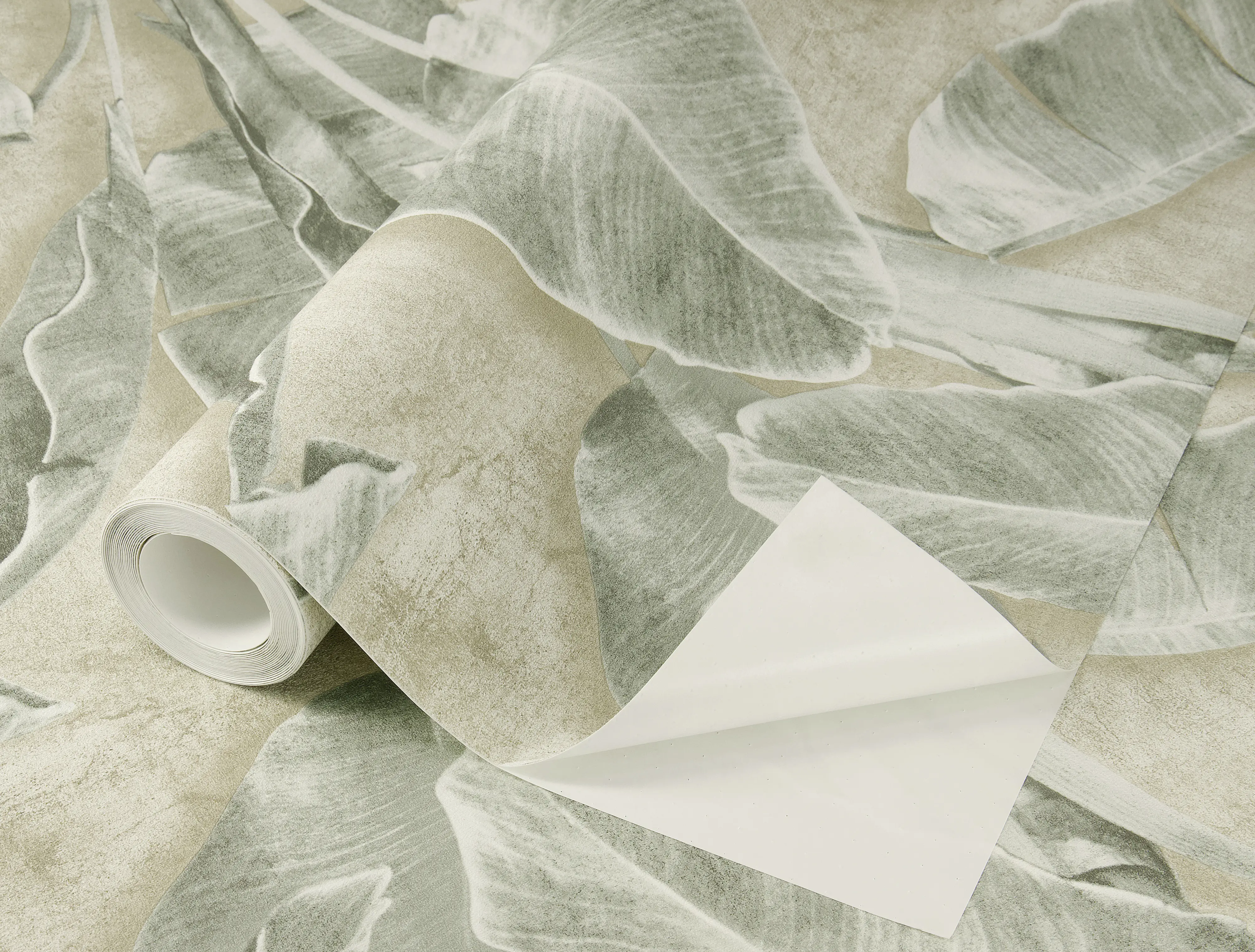 Tesa x Rasch selbstklebende Tapete Cuba Blatt grün beige 6 x 0,53 m Tesa x Rasch selbstklebende Tapete Cuba Blatt grün beige 6 x 0,53 m