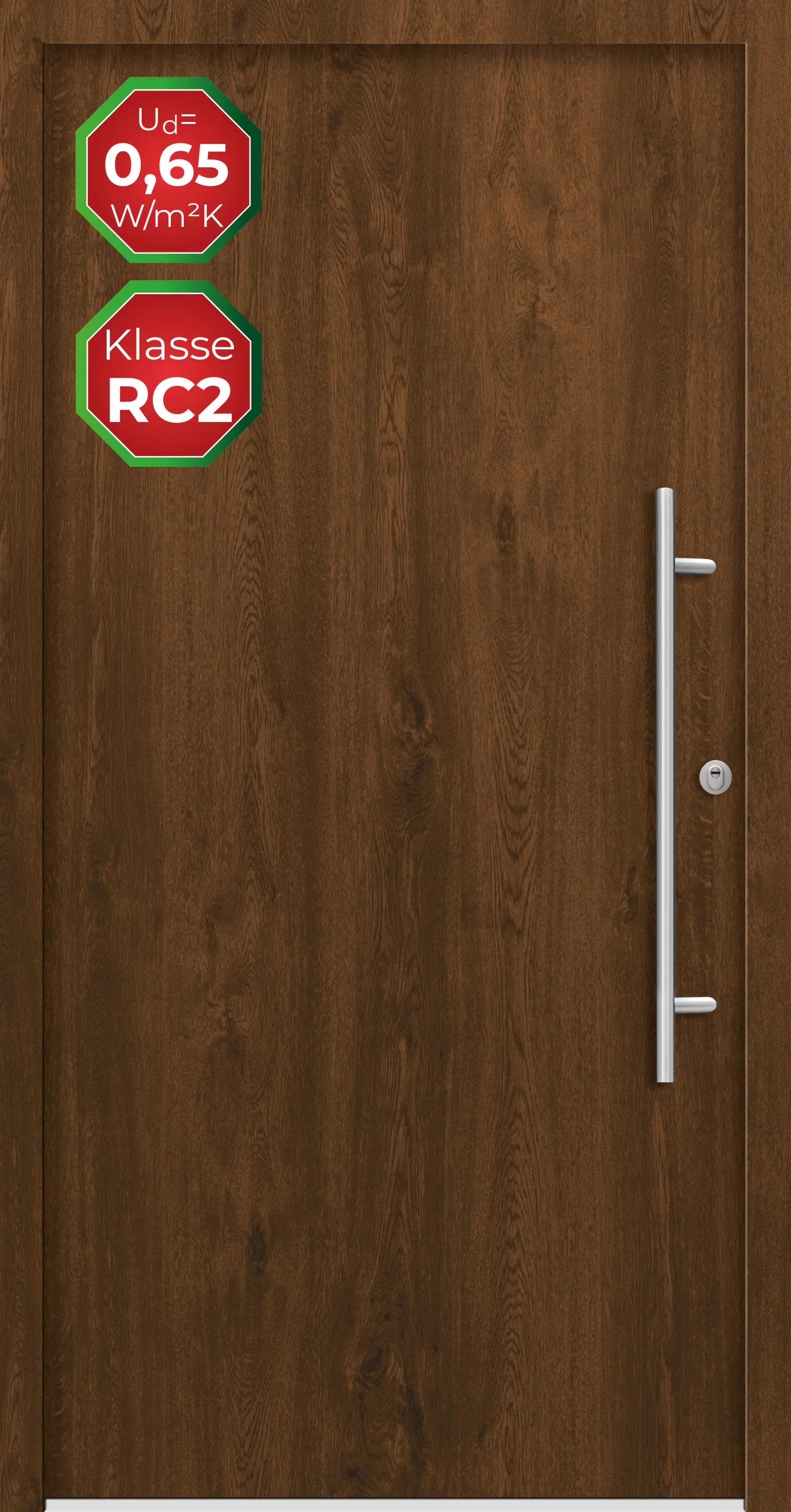 Splendoor Haustür Passivedoor Premium B05 RC2 Nussbaum DIN Rechts 100 x 210 cm