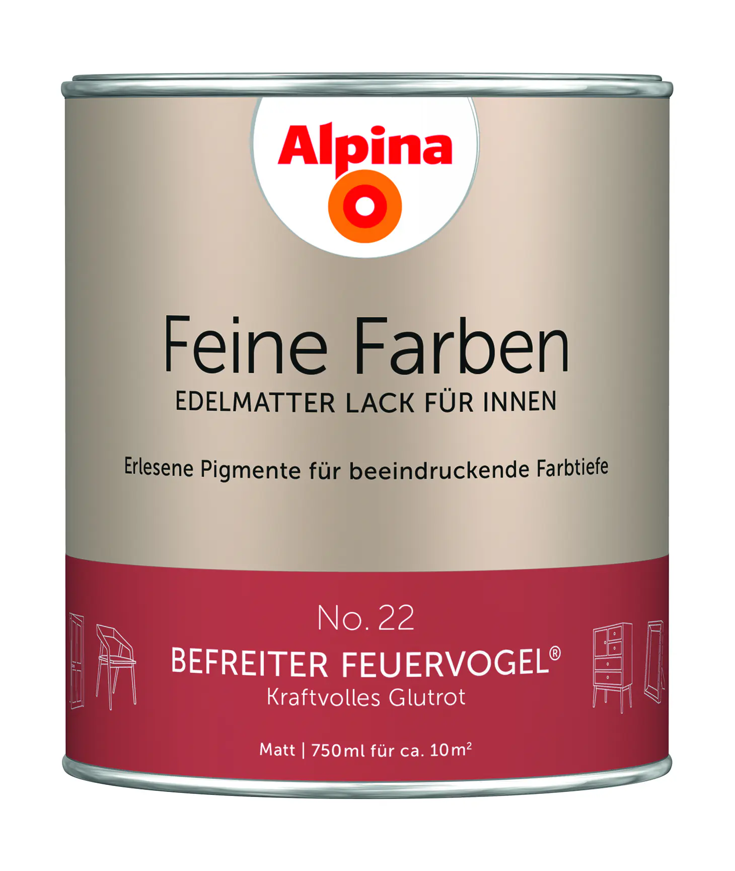 Alpina Feine Farben Lack No. 22 Befreiter Feuervogel - glutrot 750 ml