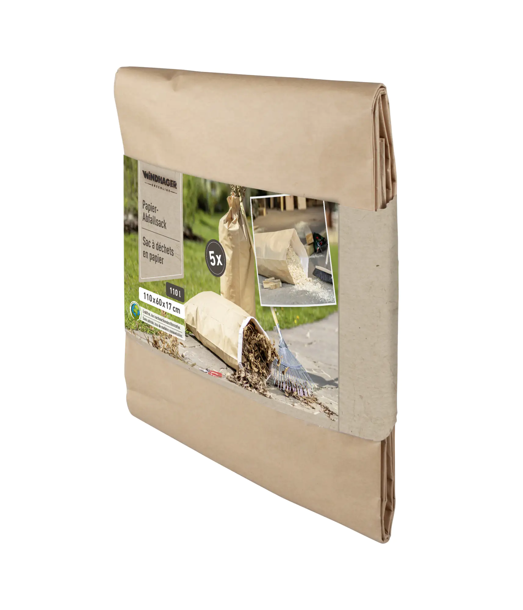 Windhager Abfallsack aus Papier 110 L, 5 Stück