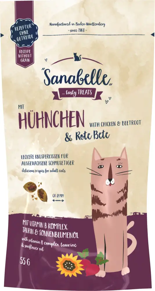 Sanabelle Katzenleckerli Knusperkissen Huhn & Rote Beete 55 g