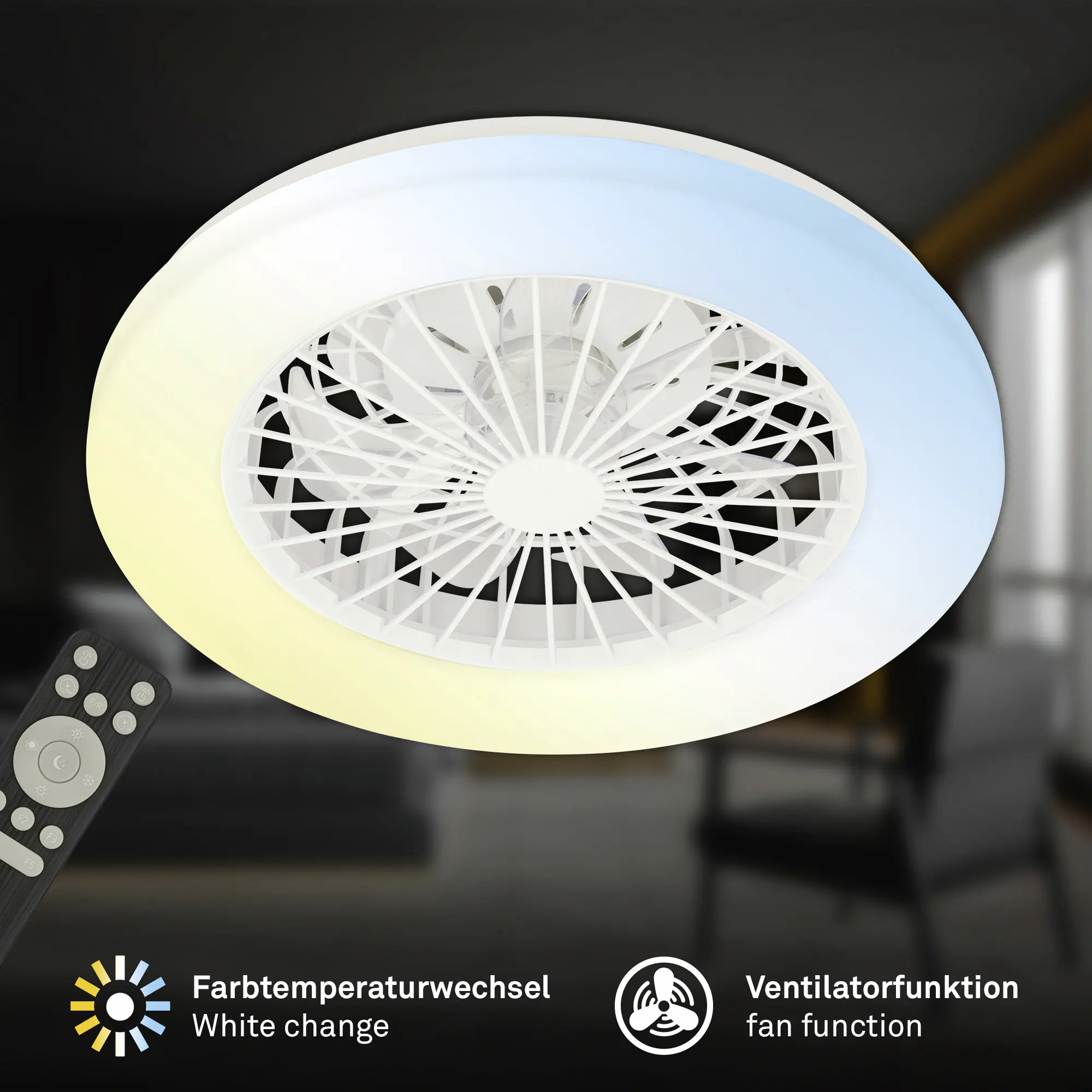 Briloner LED Deckenleuchte mit Ventilator Fanti Ø 48,5 cm 49 W weiß CCT dimmbar
