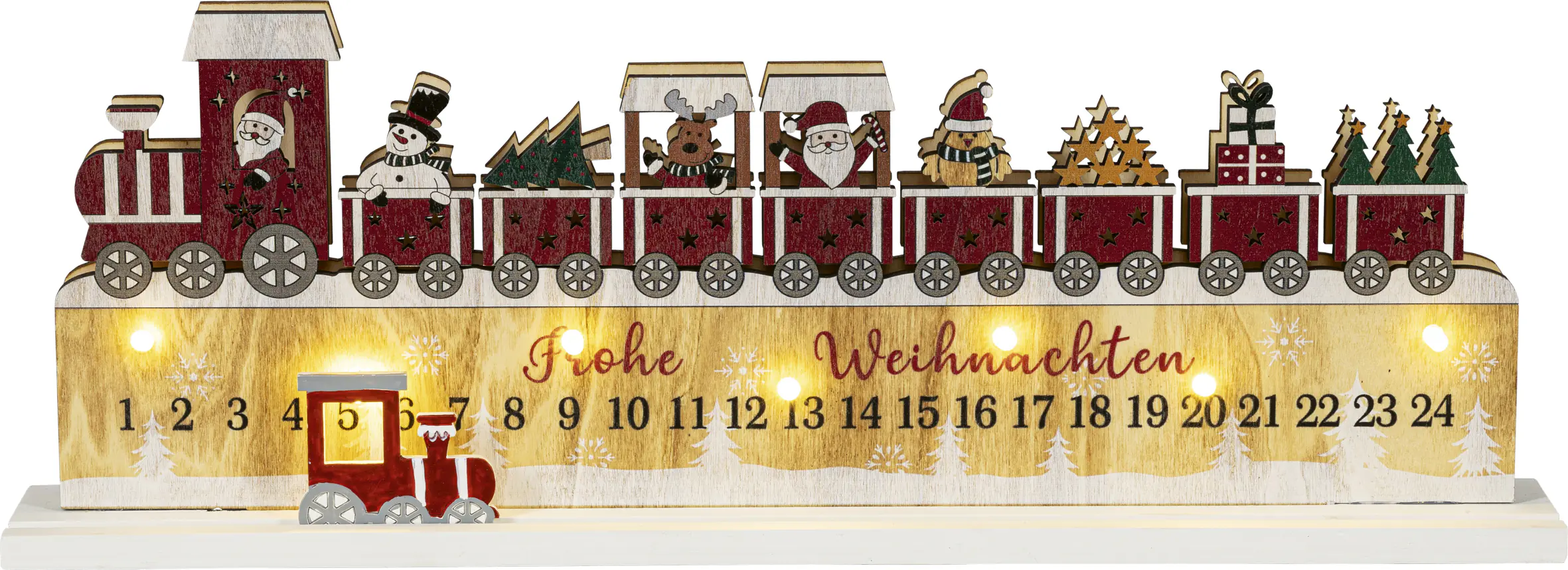 Saico LED-Adventskalender Weihnachtszug Holz batteriebetrieben 38 cm