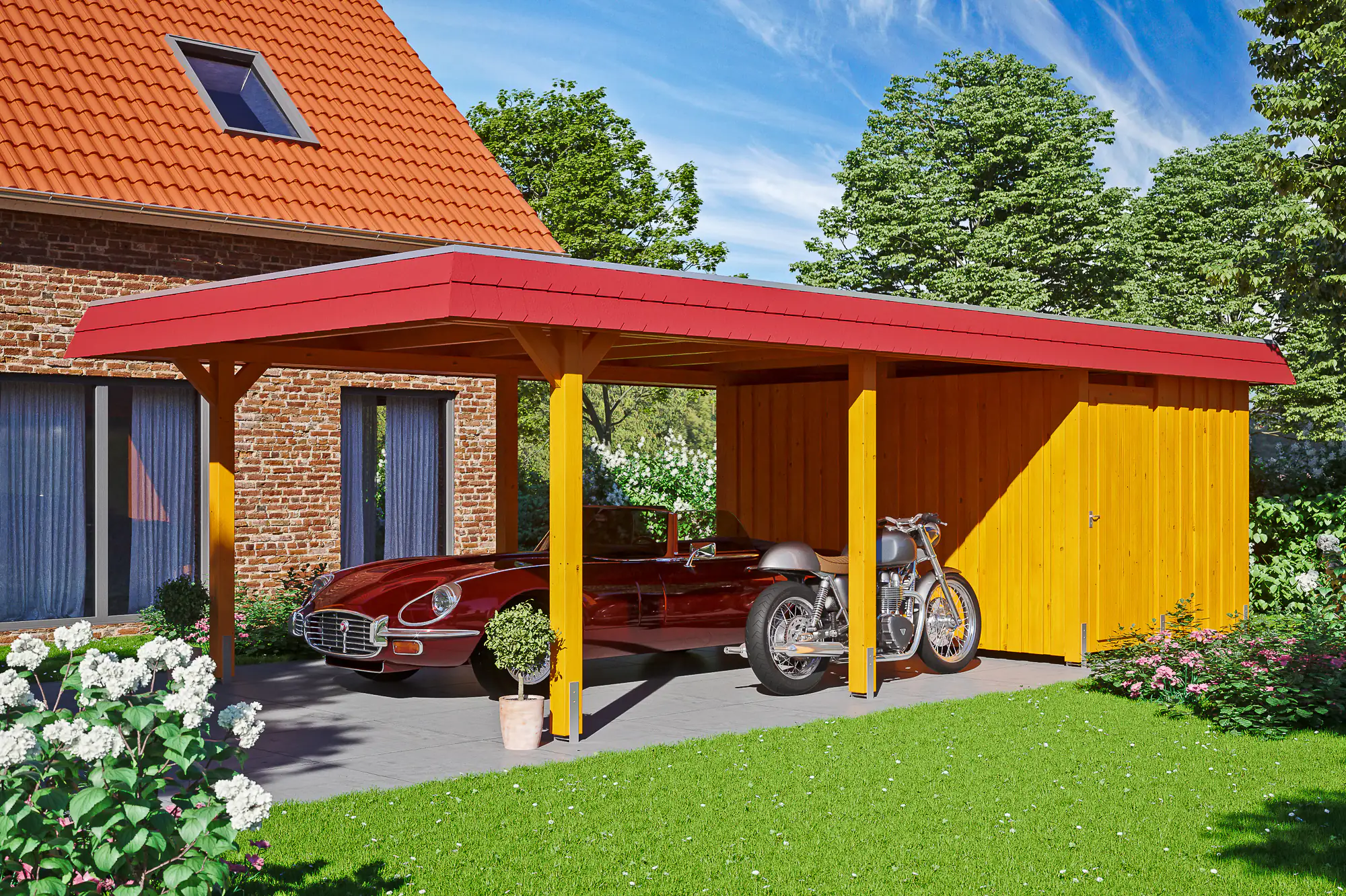 SKAN HOLZ Carport Wendland mit Abstellraum 409 x 870 cm mit Aluminiumdach