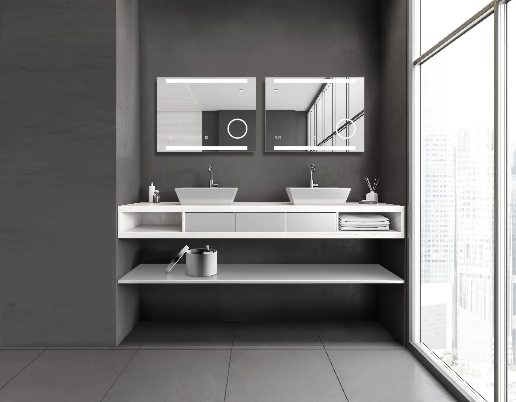 DSK LED Lichtspiegel Silver Rey 80x60 cm