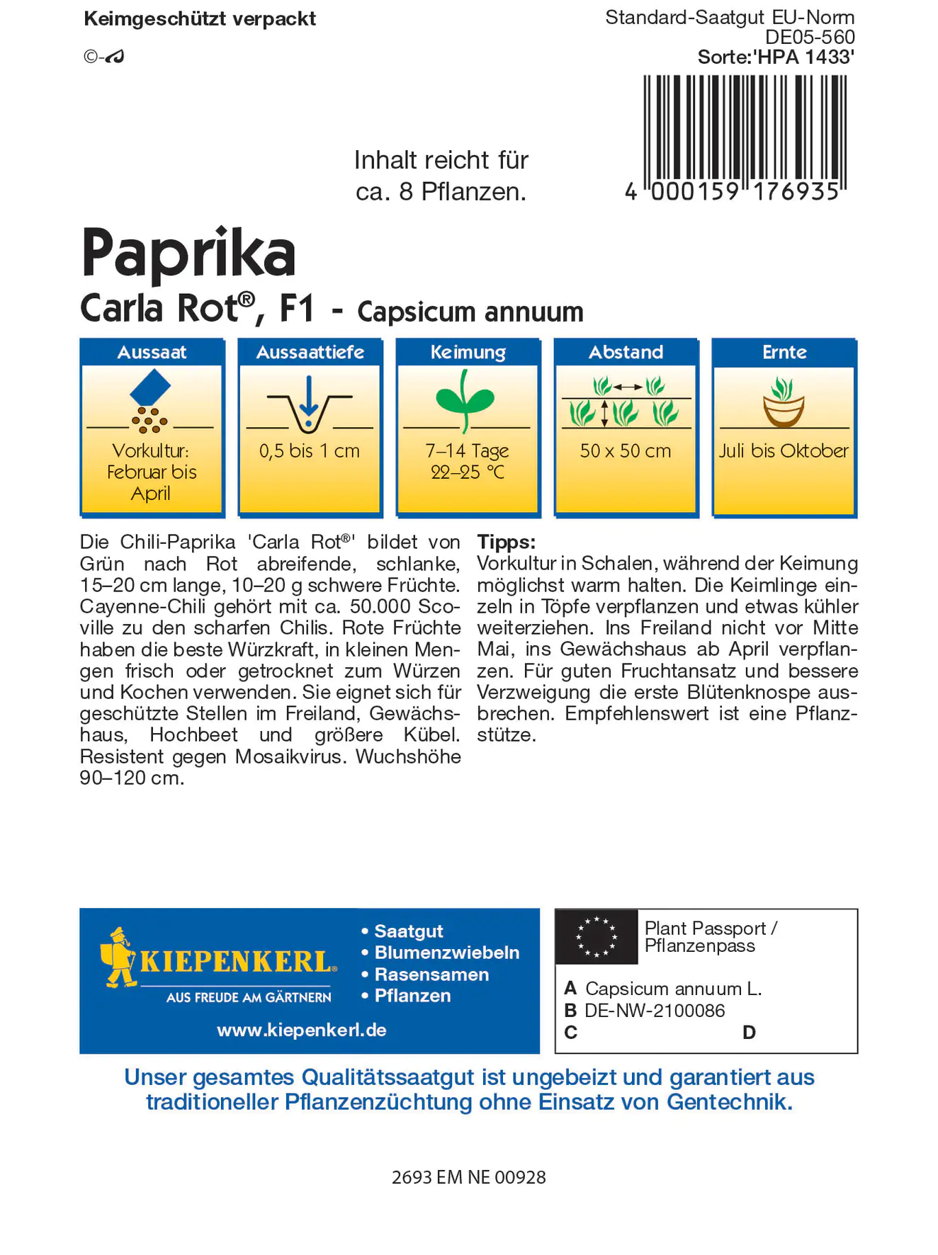 Kiepenkerl Chili-Paprika Carla Rot Koh Samui F1