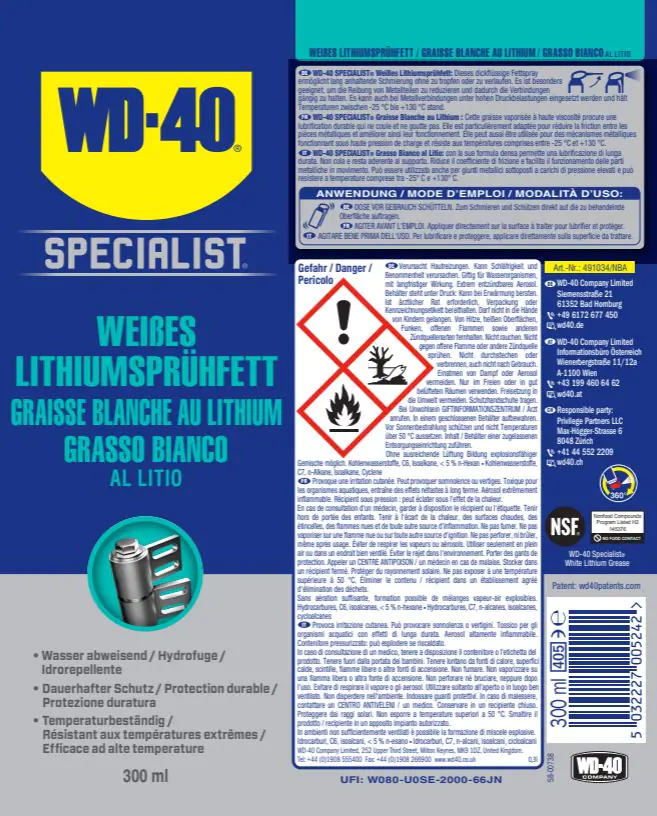 WD-40 Specialist weißes Lithiumsprühfett 300ml