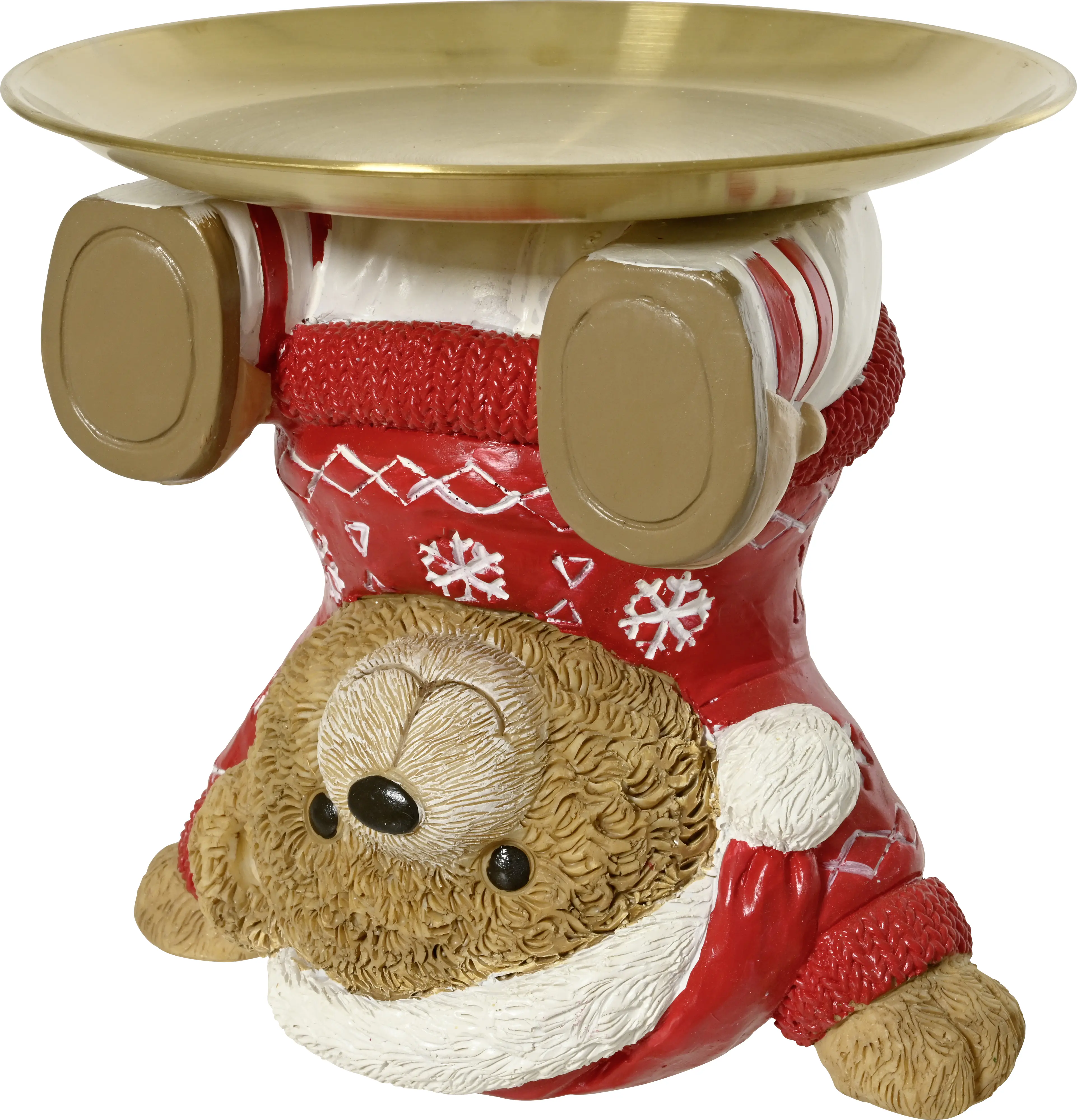 Decoris Weihnachtsdeko Serviertablett mit Bär 20 x 20 x 18,5 cm rot