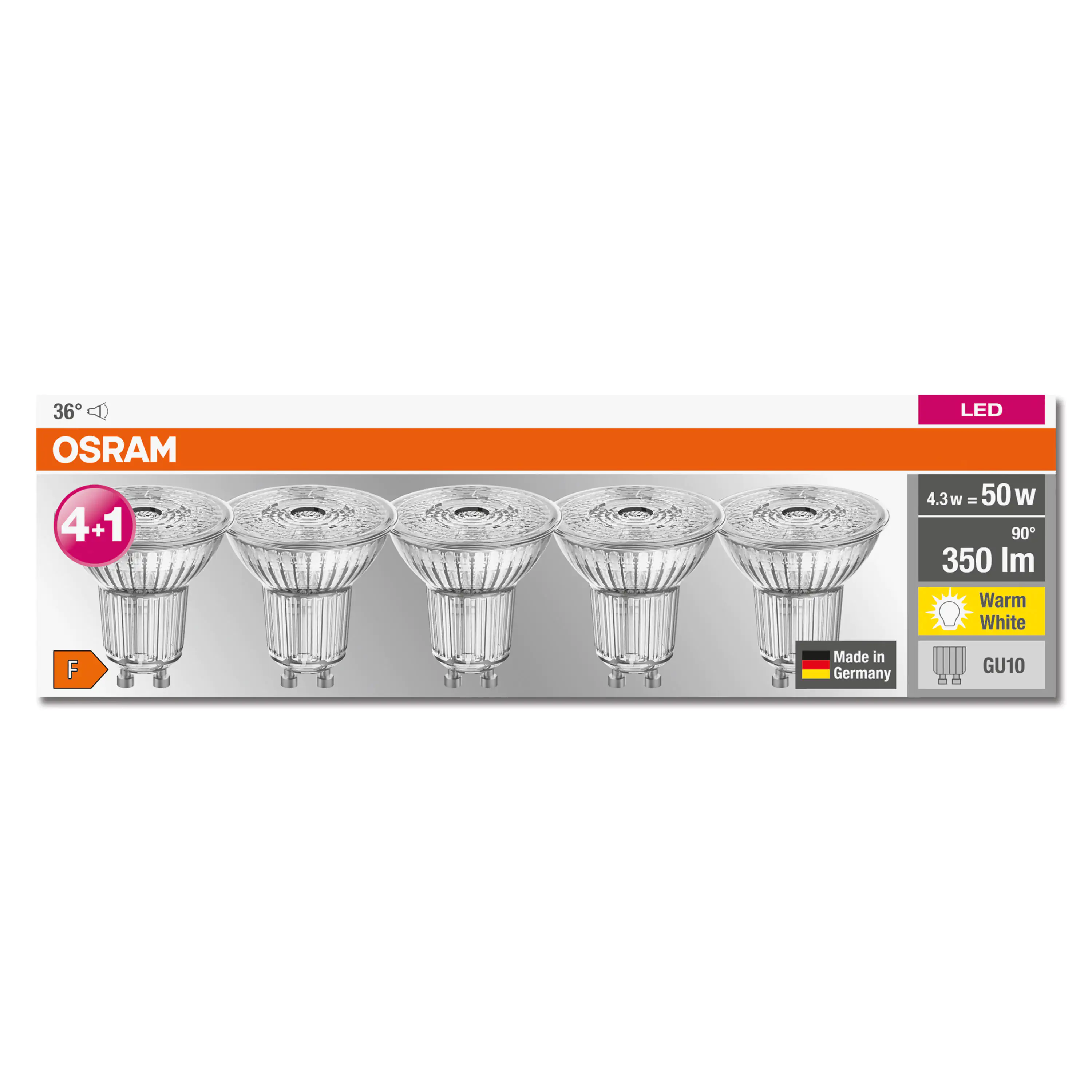 4058075674493_1 Osram LED Reflektor Star PAR16 50 GU10 4,3W 5er Pack warmweiß, klar
