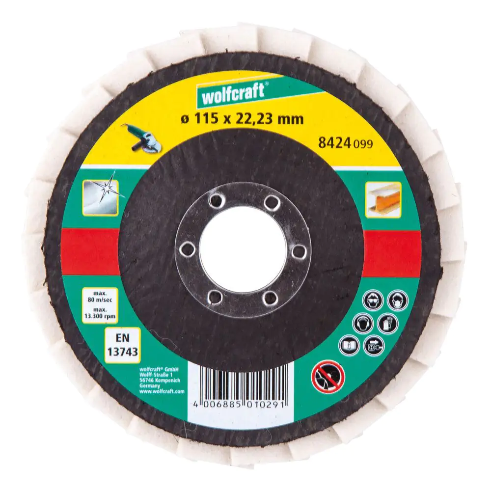 Wolfcraft Schleiflamellenteller Ø 115 x 22,23 mm mit Filz