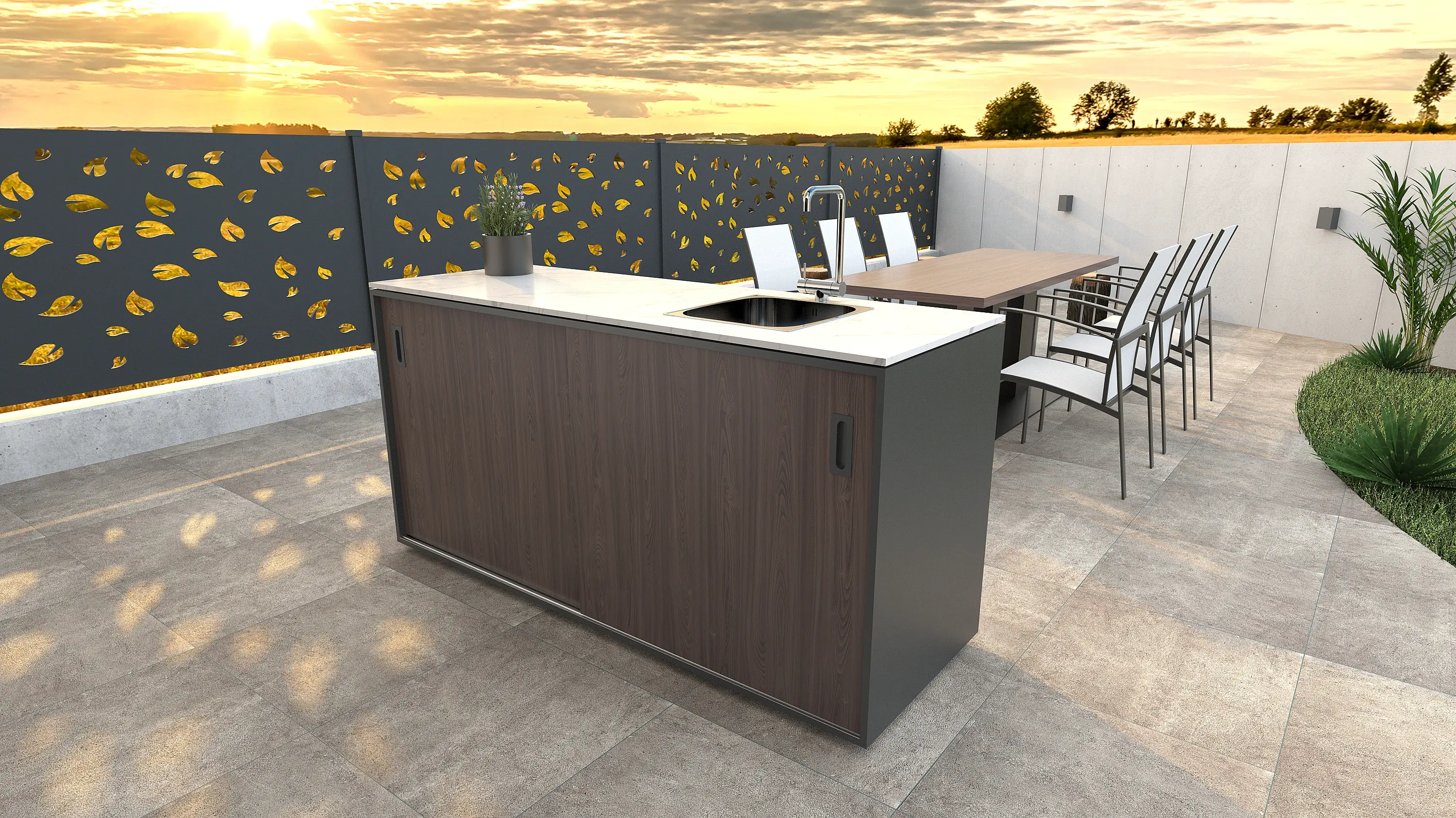 Bellano Living Element für Outdoorküchen inkl. Spüle rechts und 2 Türen walnuss