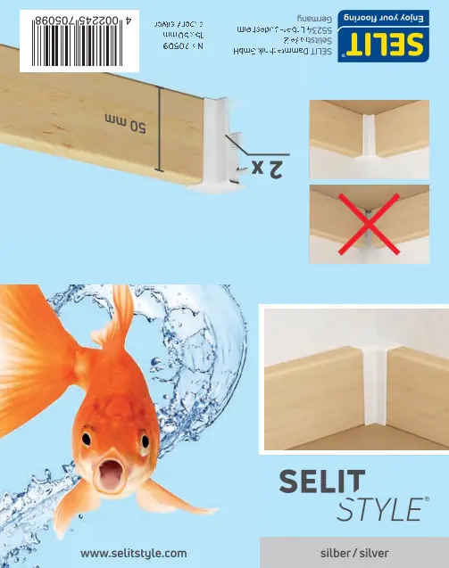 SELITSTYLE Sockelleiste-Verbinder silber Höhe 50 mm 2 Stück