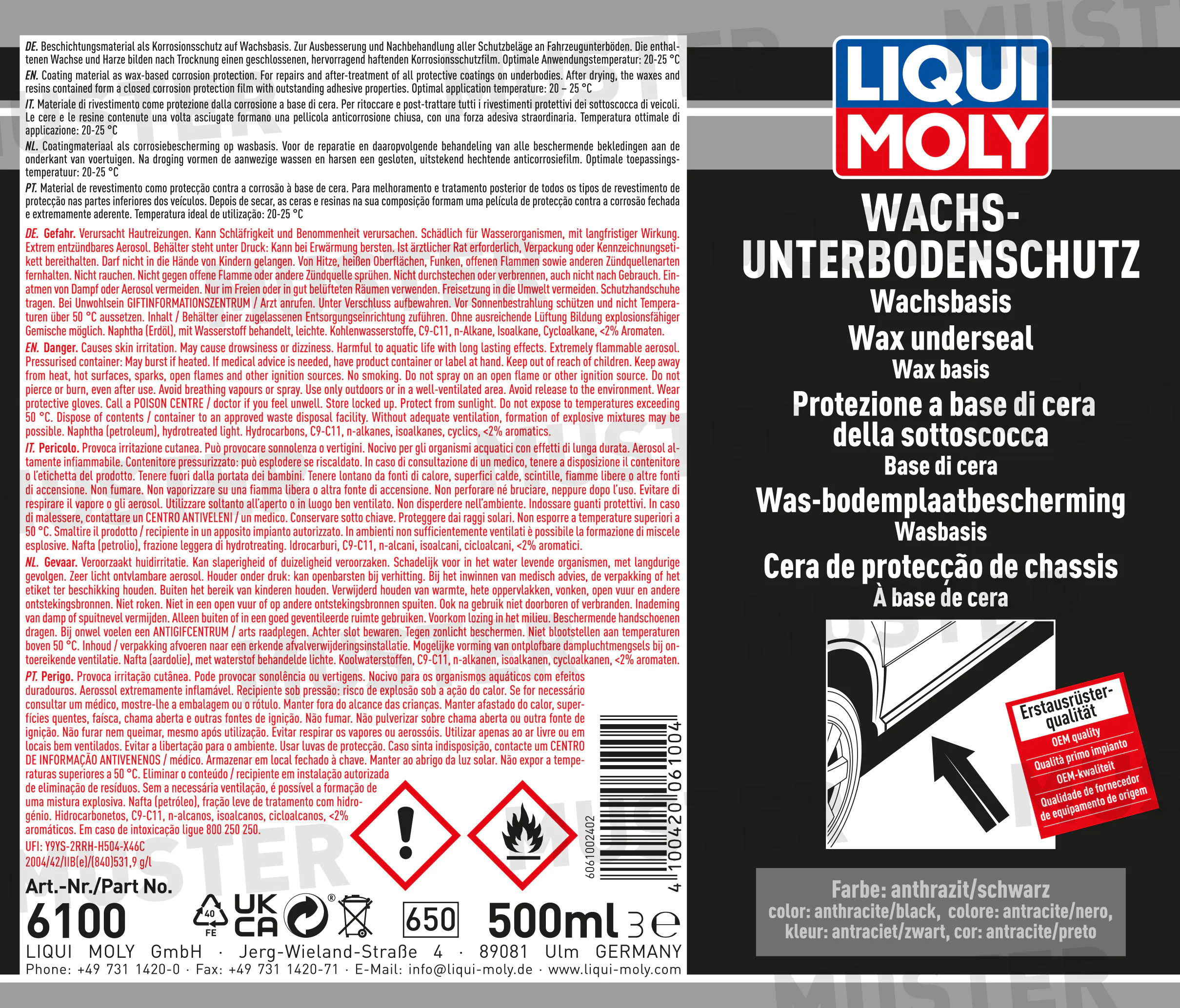 Liqui Moly Wachs Unterbodenschutz anthrazit 500 ml