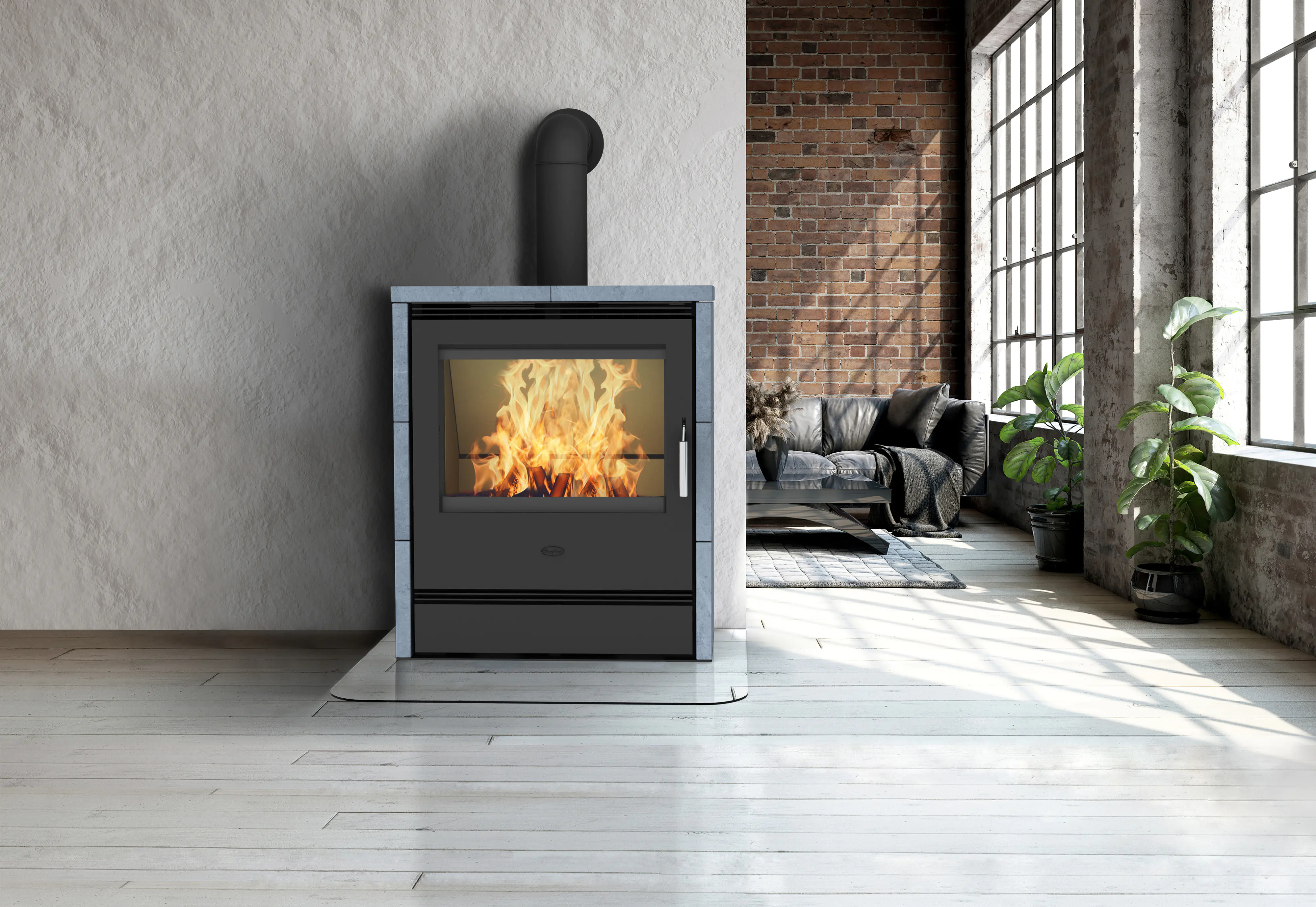 Fireplace Kaminofen Rönky Speckstein/Stahl, grau, 9 kW