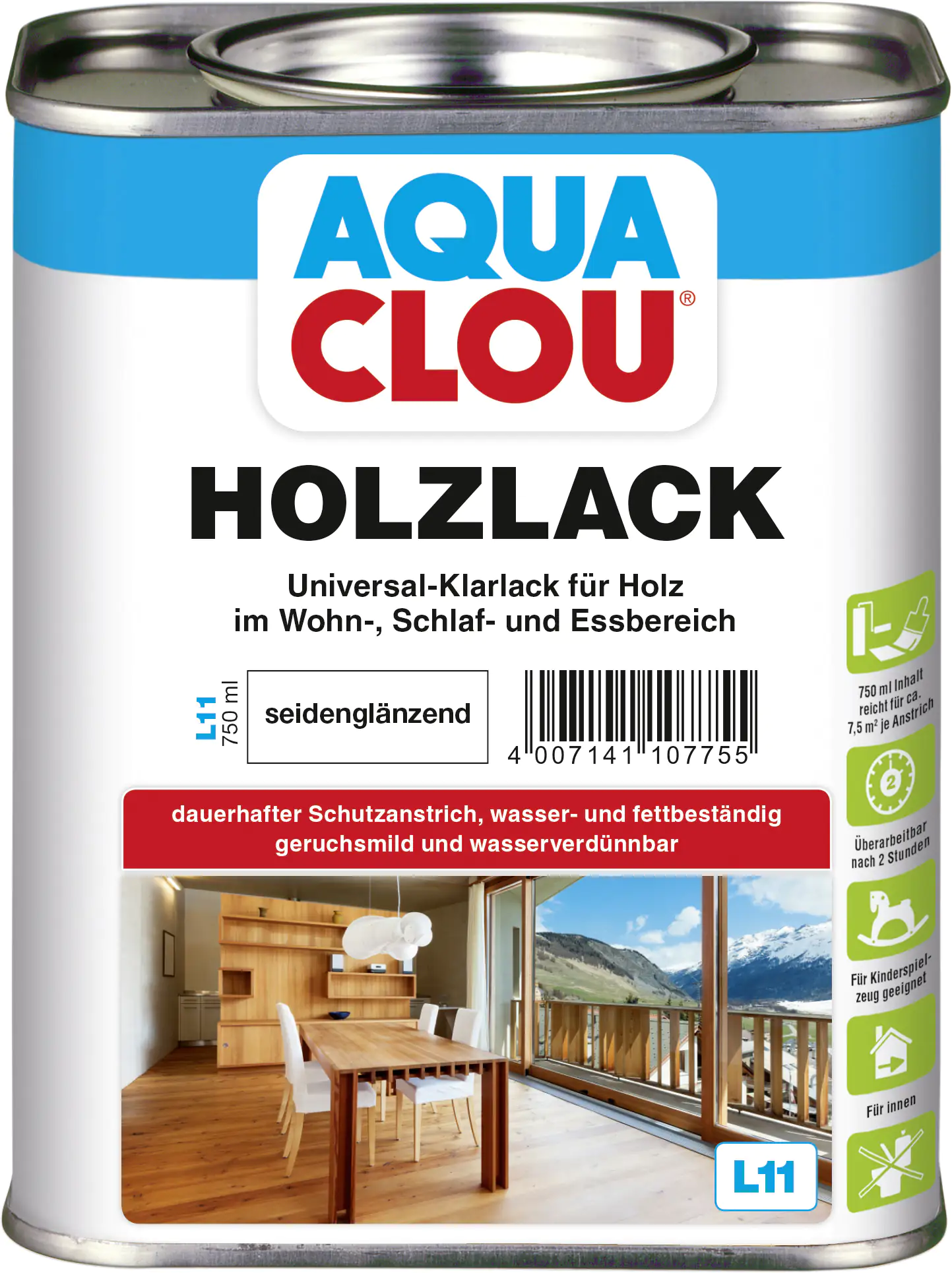 Aqua Clou Holzlack L11 750 ml seidenglänzend Aqua Clou Holzlack L11 750 ml seidenglänzend