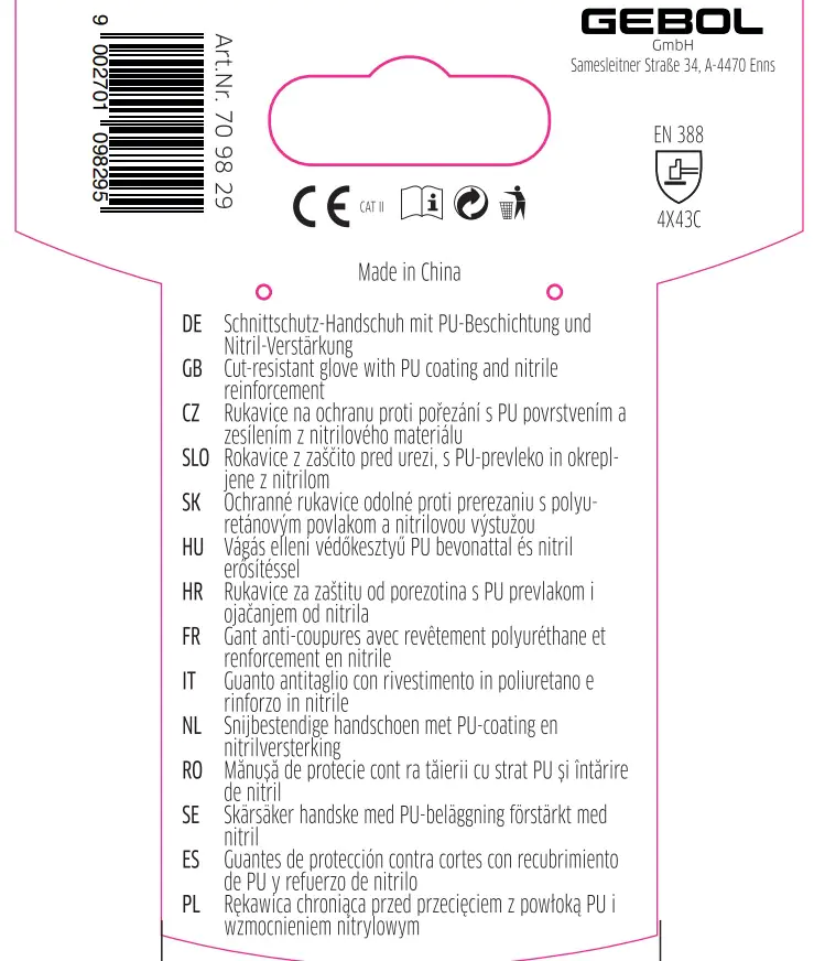 Gebol Handschuh Eco Cut C Plus grau/schwarz/rot