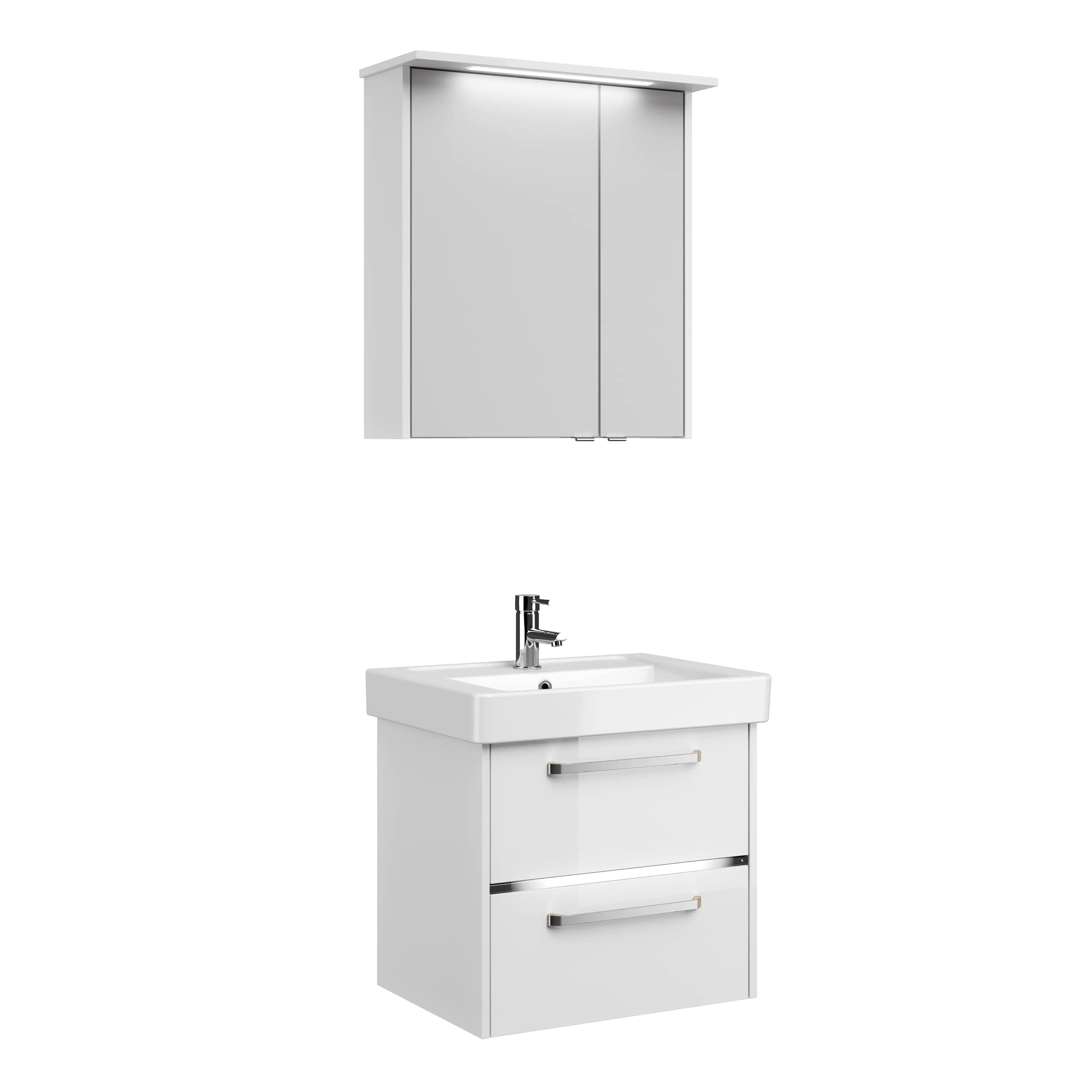 Primaster Badmöbel-Set Berlin weiß 65 cm Twin LED, Keramikwaschtisch